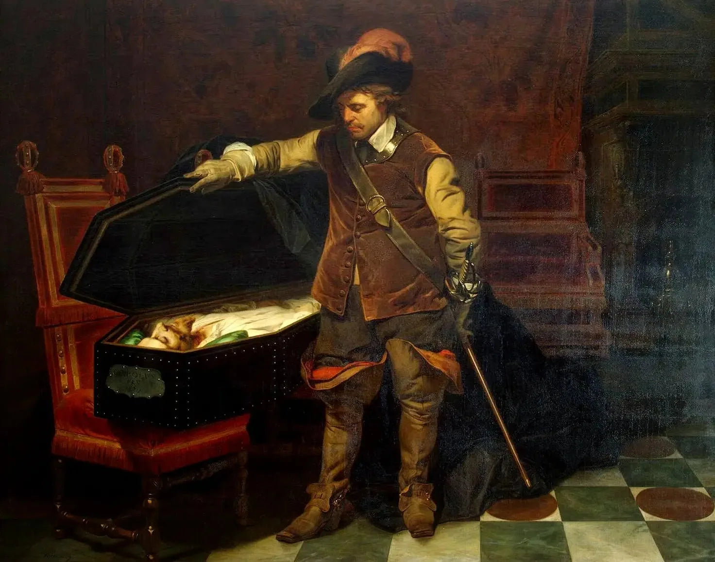 Cromwell devant le cercueil de Charles Ier - Paul Delaroche image 1 reproduction de peinture à l’huile