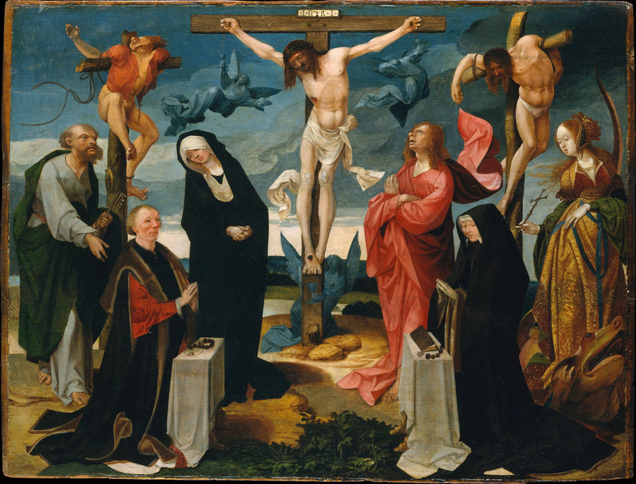 La Crucifixion avec les donateurs et les saints Pierre et Marguerite d'Antioche - Cornelis Engebrechtsz
