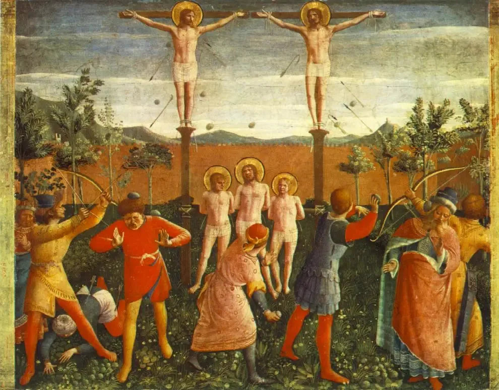 Crucifixion des saints Côme et Damien - Fra Angelico image 1 copie peinte à la main à l’huile