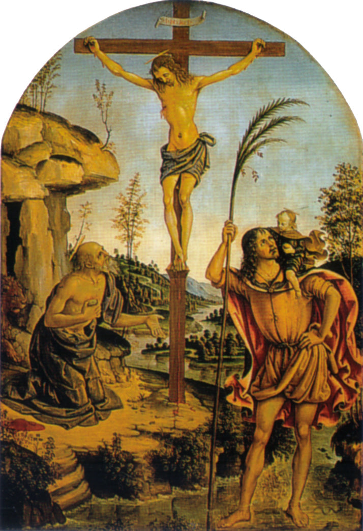 Crucifixion entre les saints Jérôme et Christophe - Pinturicchio image 1 reproduction de peinture à l’huile