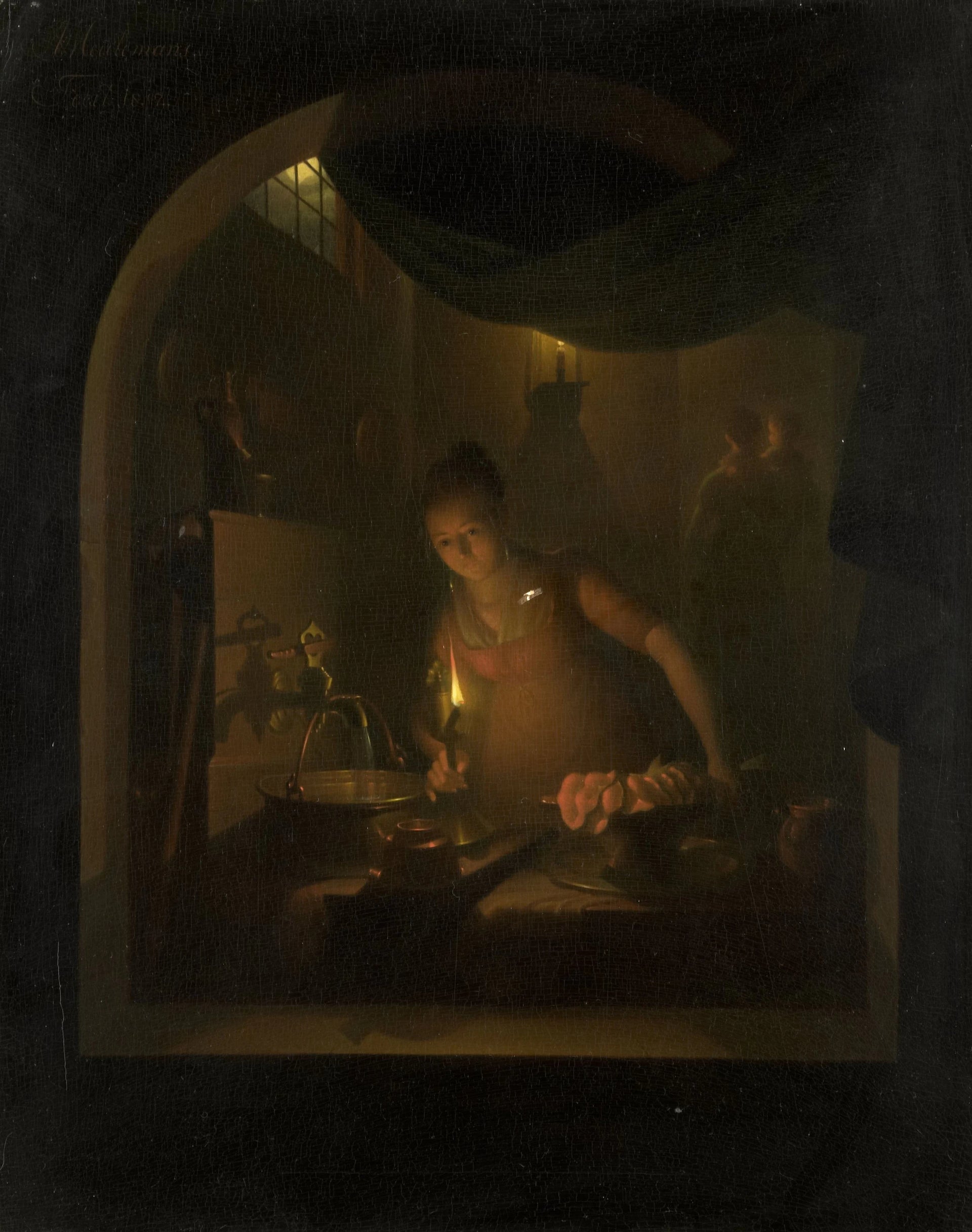 Cuisine à la lueur d'une lampe - Adriaan Meulemans