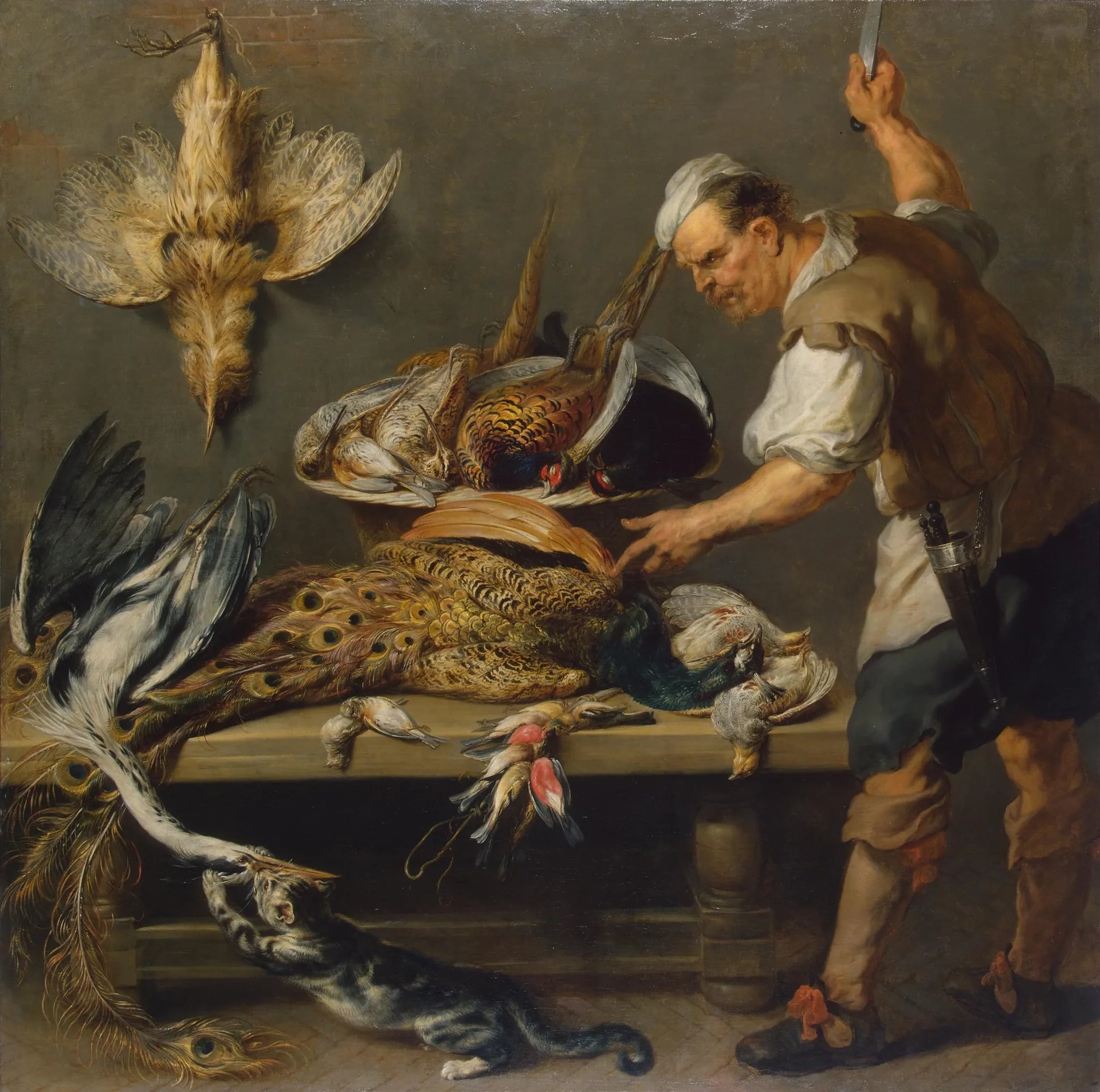 Cuisiner à une table de cuisine avec du gibier mort dessus - Frans Snyders image 1 tableau peint à l’huile sur toile