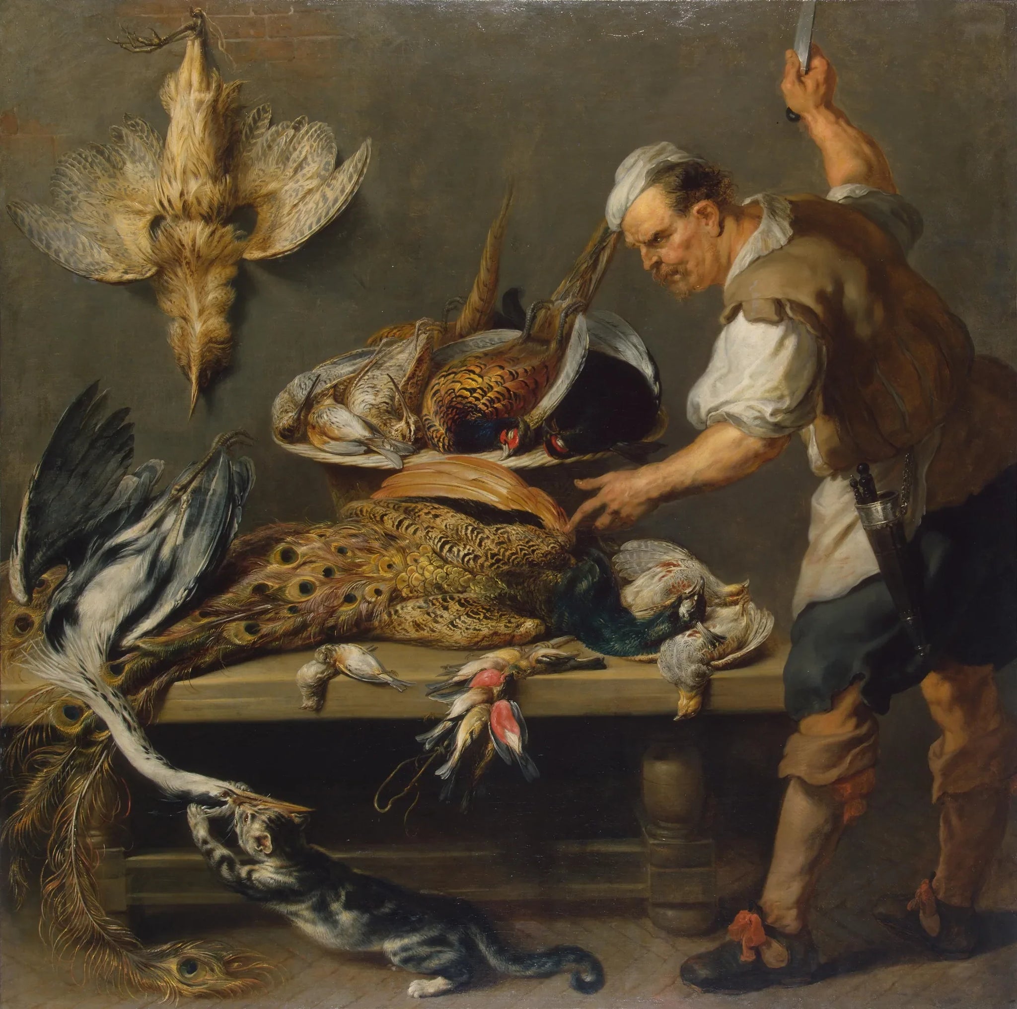 Cuisiner à une table de cuisine avec du gibier mort dessus - Frans Snyders image 1 tableau peint à l’huile sur toile