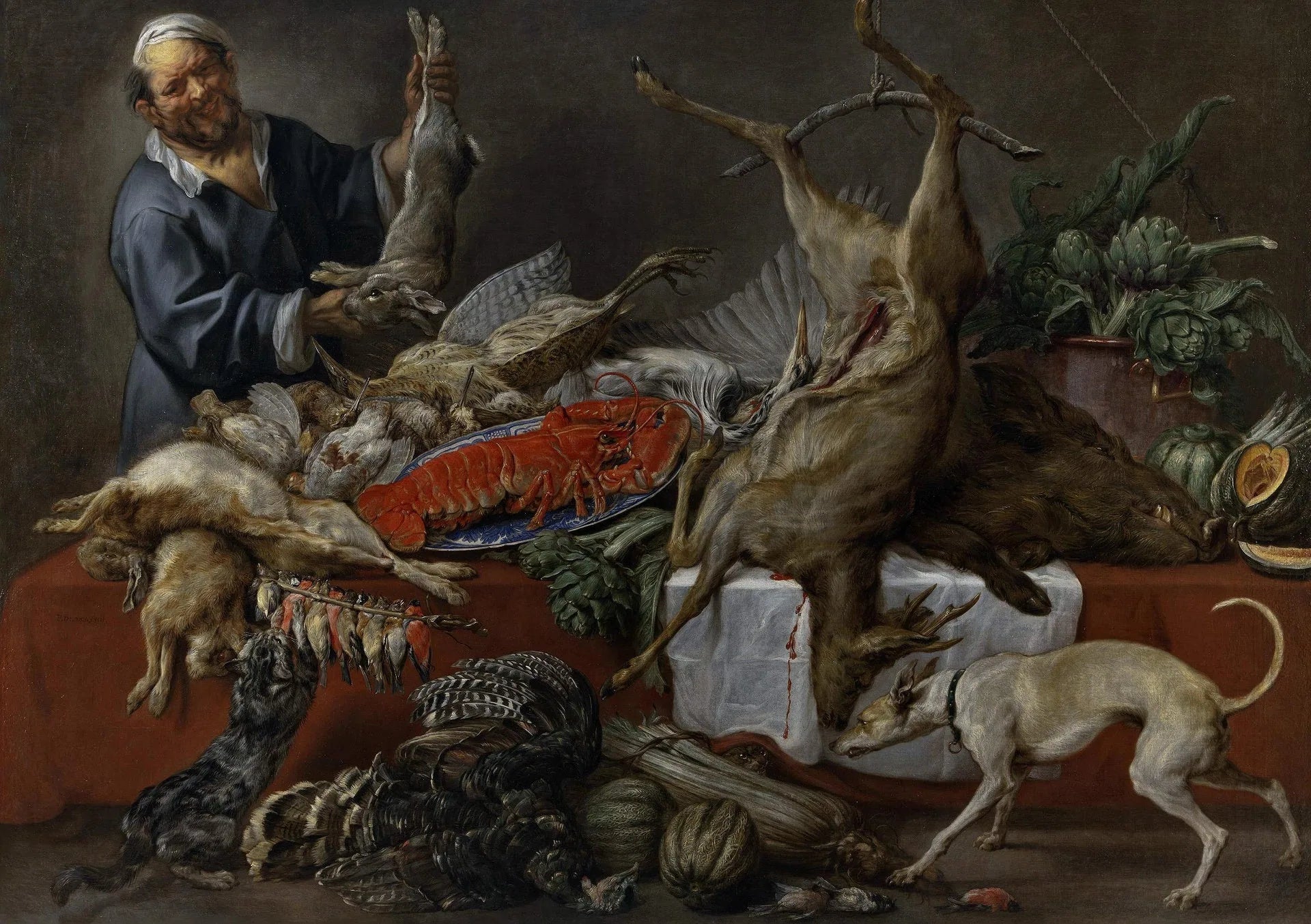 Cuisinez à table avec du gibier - Jacob Jordaens image 1 reproduction de peinture à l’huile