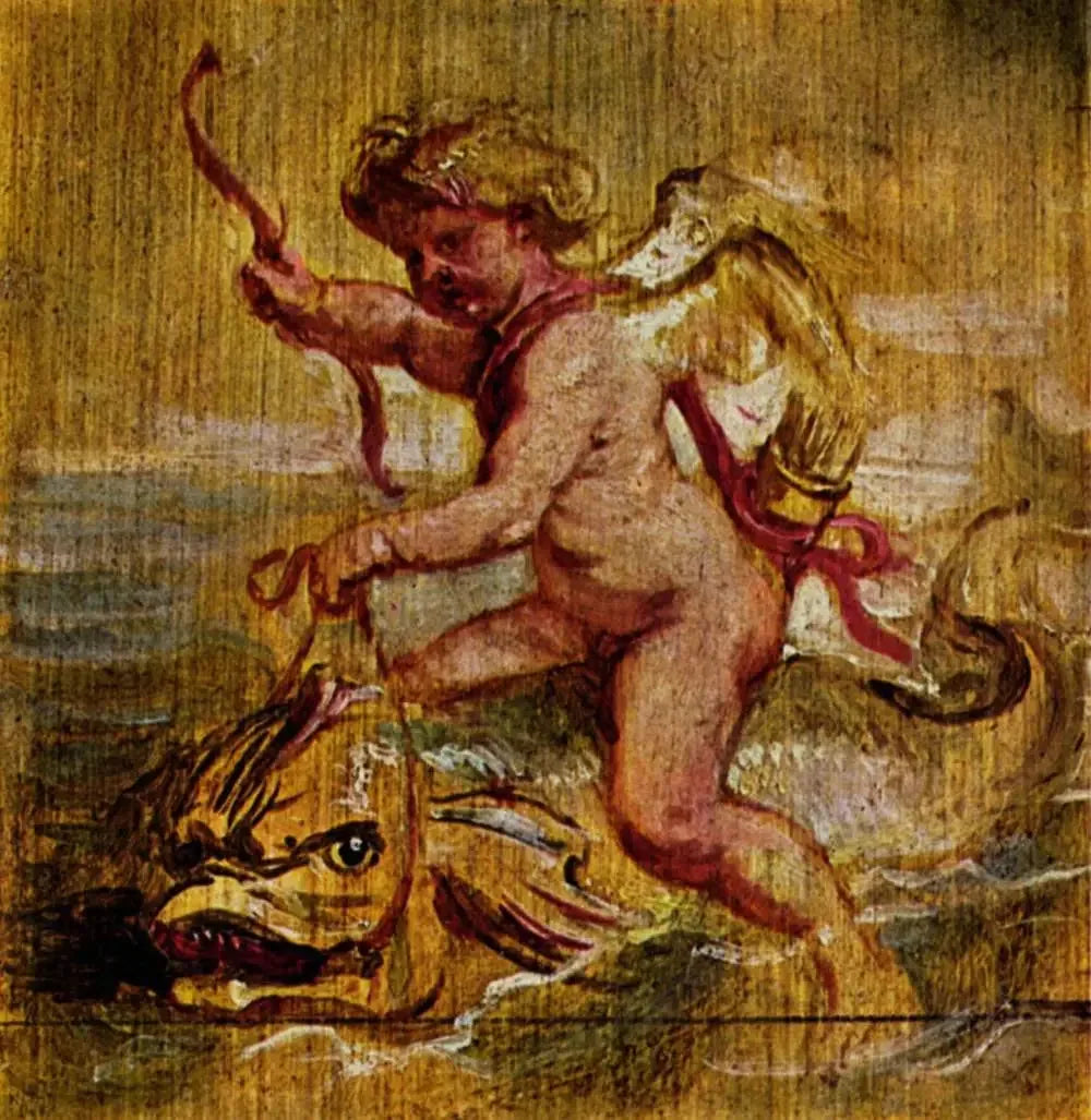 Cupidon chevauchant un dauphin - Peter Paul Rubens image 1 reproduction de peinture à l’huile