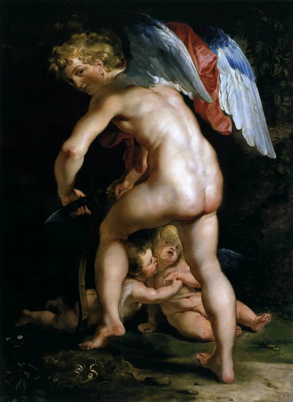 Cupidon (Eros) sculpte l'arc - Peter Paul Rubens image 1 reproduction de peinture à l’huile