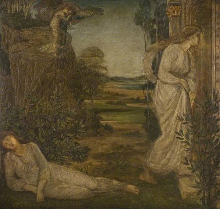 Cupidon et Psyché - Peintures murales vertes du palais - Edward Burne-Jones image 1 reproduction artisanale de tableau