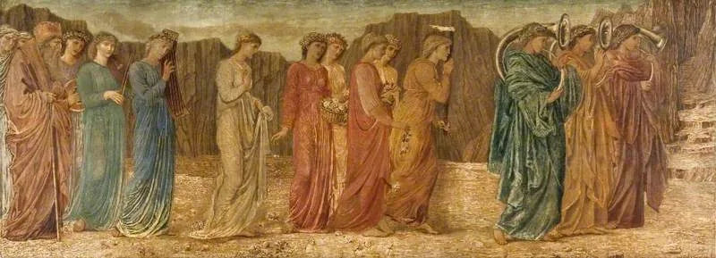 Cupidon et Psyché - Peintures murales vertes du palais - Edward Burne-Jones image 1 copie de tableau peinte à la main