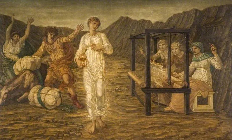 Cupidon et Psyché - Peintures murales vertes du palais - Edward Burne-Jones image 1 reproduction de peinture à l’huile