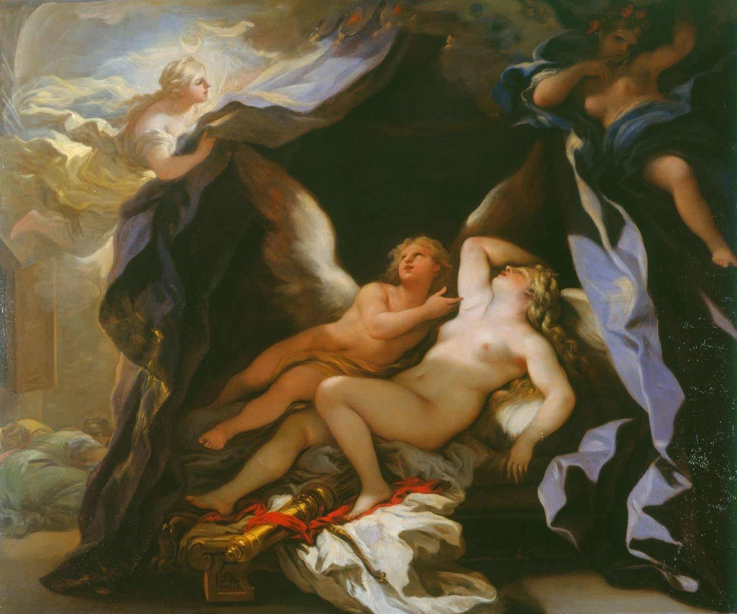 Cupidon rendant visite à Psyché endormie - Luca Giordano image 1 tableau peint à l’huile sur toile