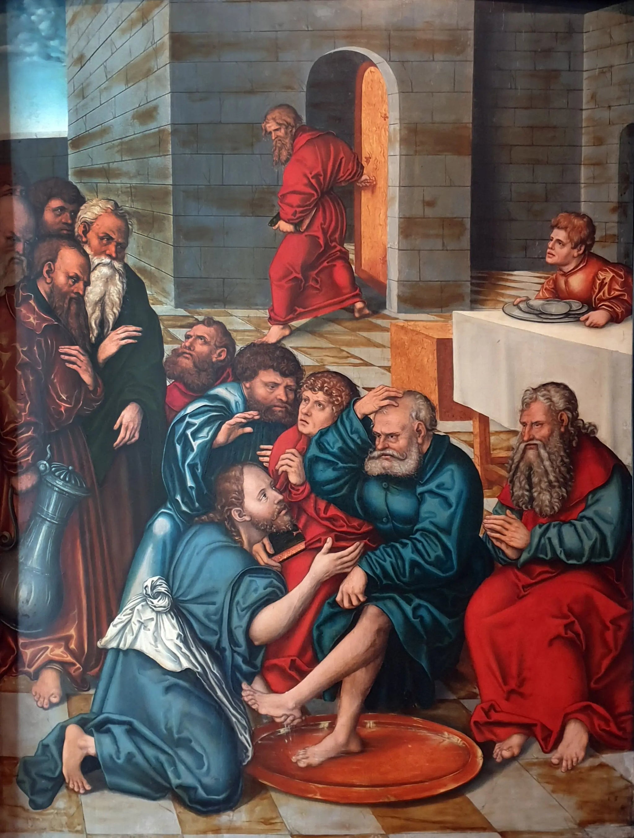 Cycle de la Passion : Le Christ lavant les pieds des apôtres - Lucas Cranach the Elder image 1 copie peinte à la main à l’huile
