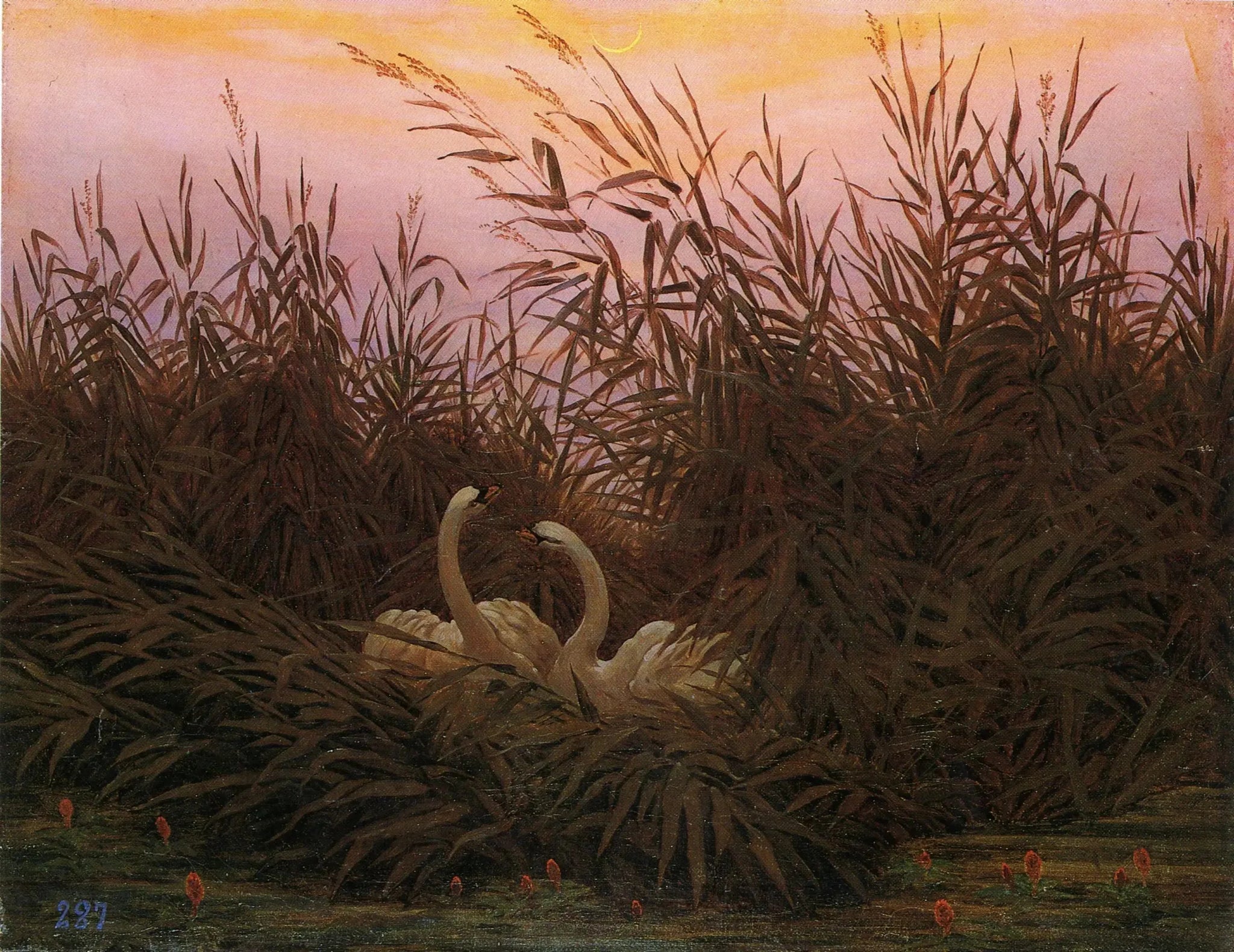 Cygnes dans les roseaux à la première aube - Caspar David Friedrich image 1 copie peinte à la main à l’huile