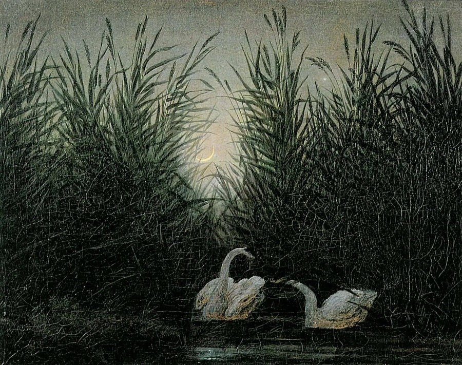 Cygnes dans les roseaux aux premières lueurs de l'aurore - Caspar David Friedrich