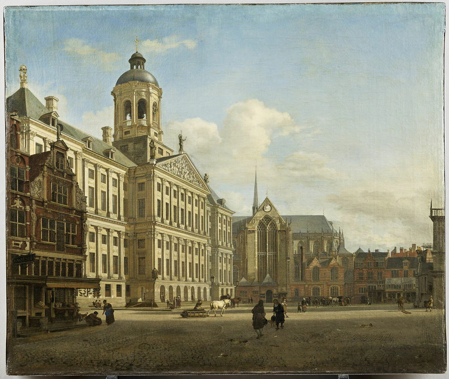 Le Dam avec le nouvel hôtel de ville à Amsterdam, vue prise depuis la Kalverstraat, 1668 - Jan van der Heyden