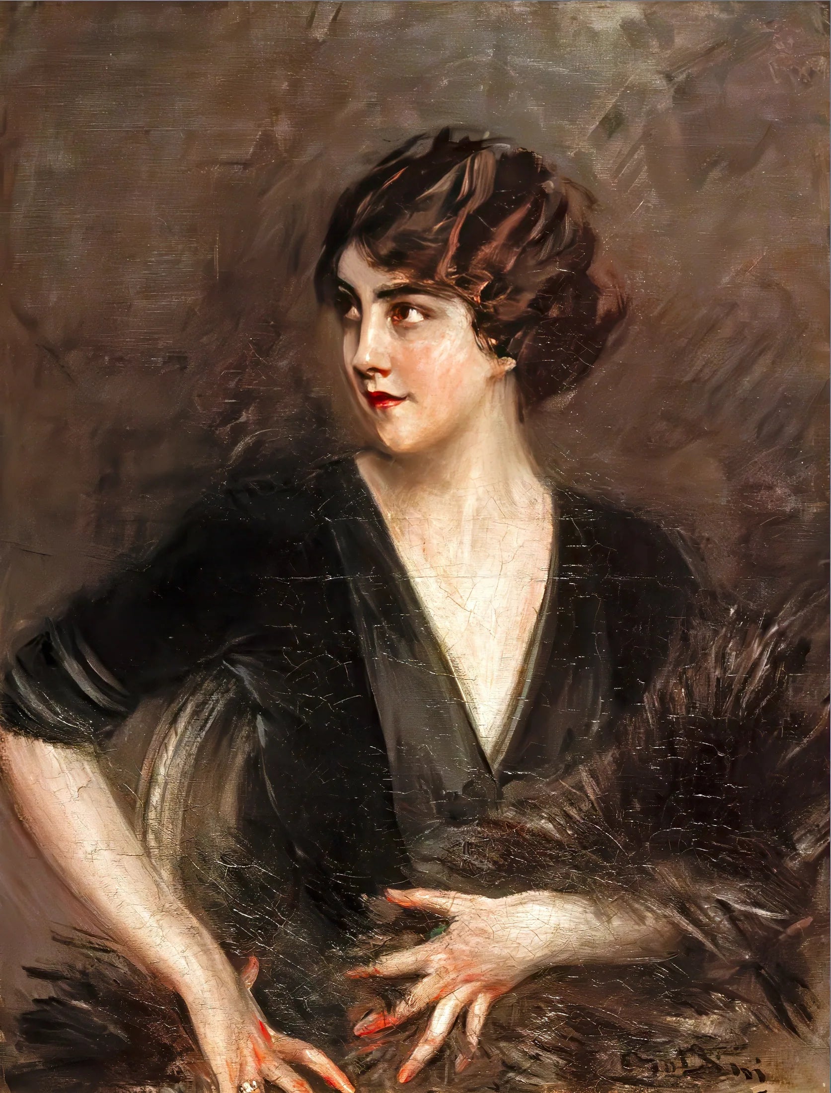 Dame à l'étole en fourrure foncée - Giovanni Boldini image 1 copie peinte à la main à l’huile