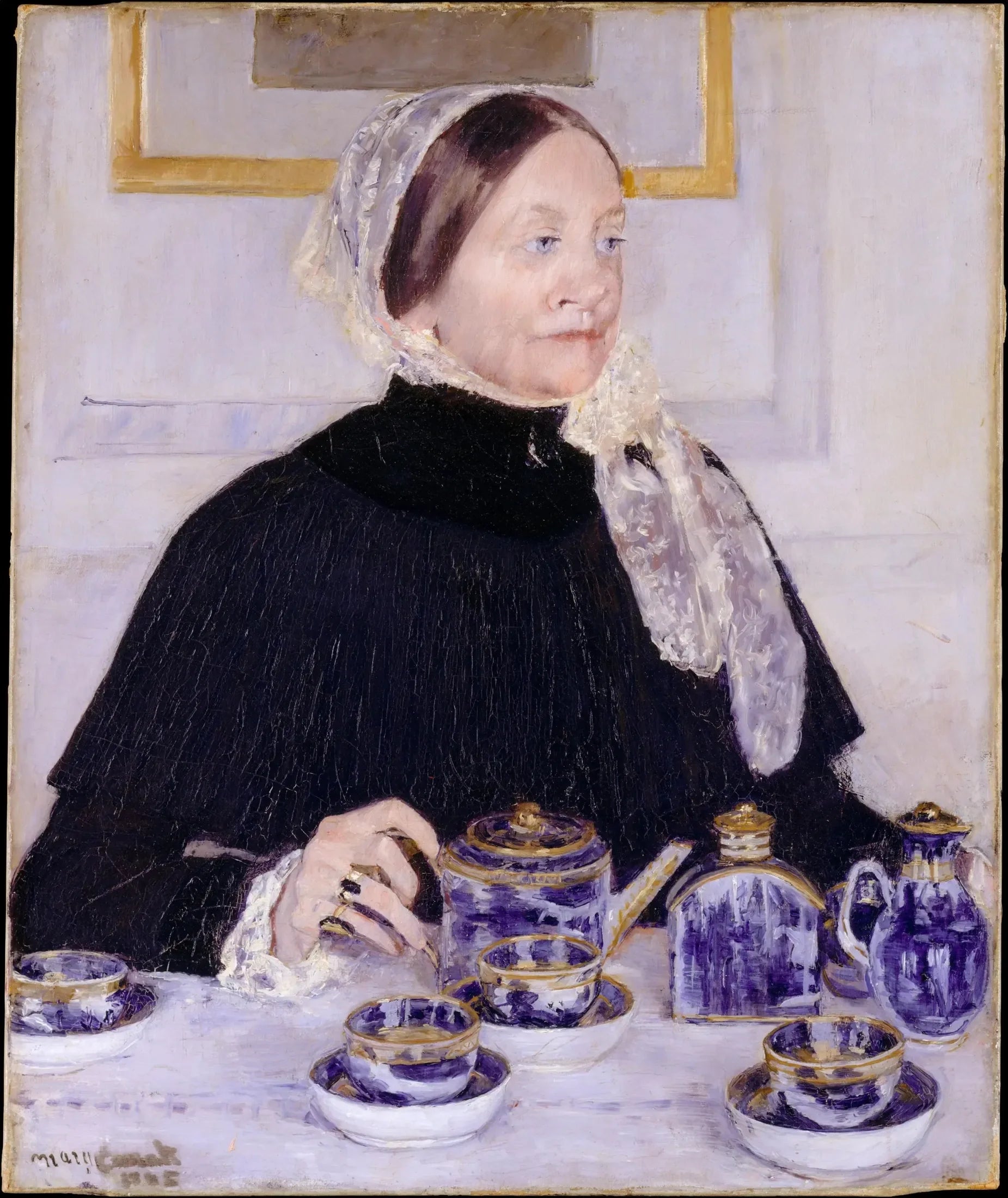 Dame à sa table à thé - Mary Cassatt image 1 copie peinte à la main à l’huile