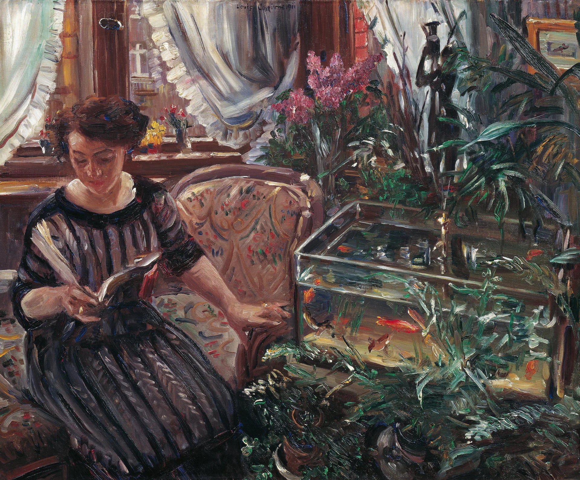 Dame am Goldfischbassin - Lovis Corinth image 1 reproduction de peinture à l’huile