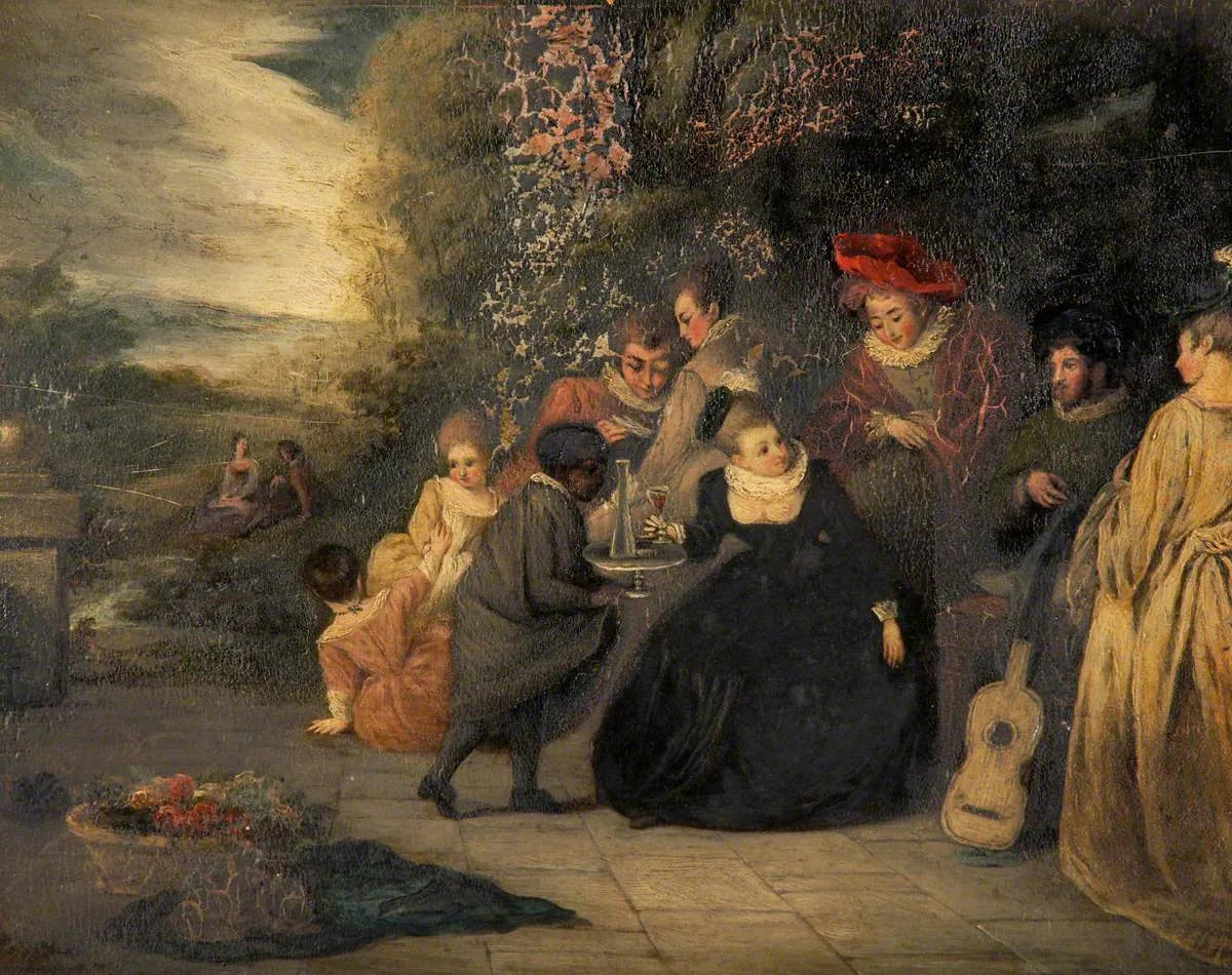 Dame assise avec une servante - Antoine Watteau image 1 copie peinte à la main à l’huile