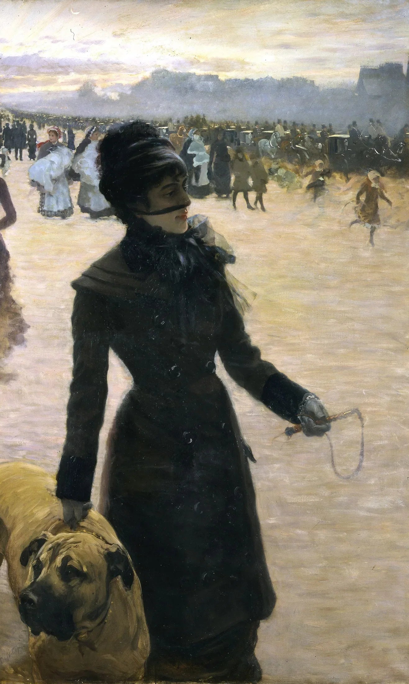 Dame avec un chien - Giuseppe De Nittis image 1 reproduction de peinture à l’huile