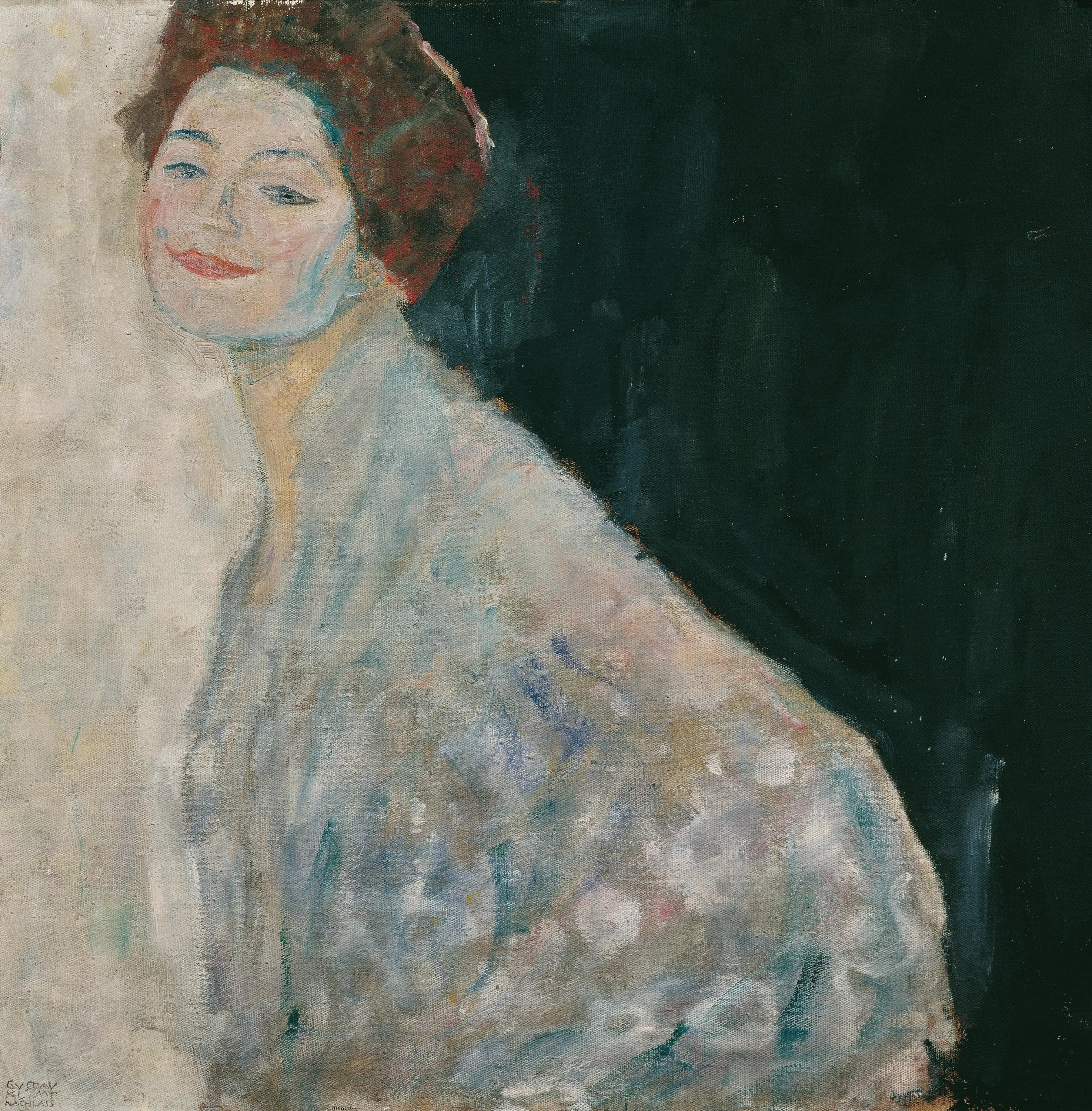 Reproduction du tableau « Dame en blanc - Gustav Klimt » par Alpha Reproduction en peinture à l’huile