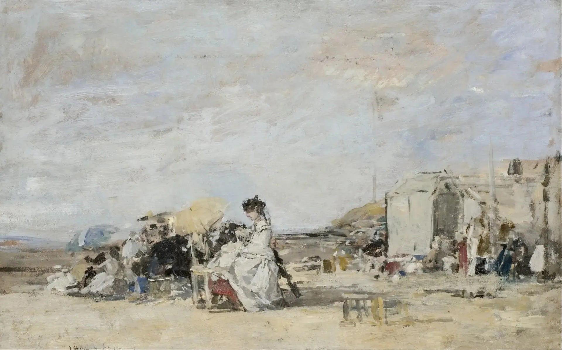 Dame en blanc sur la plage de Trouville - Eugène Boudin image 1 tableau peint à l’huile sur toile