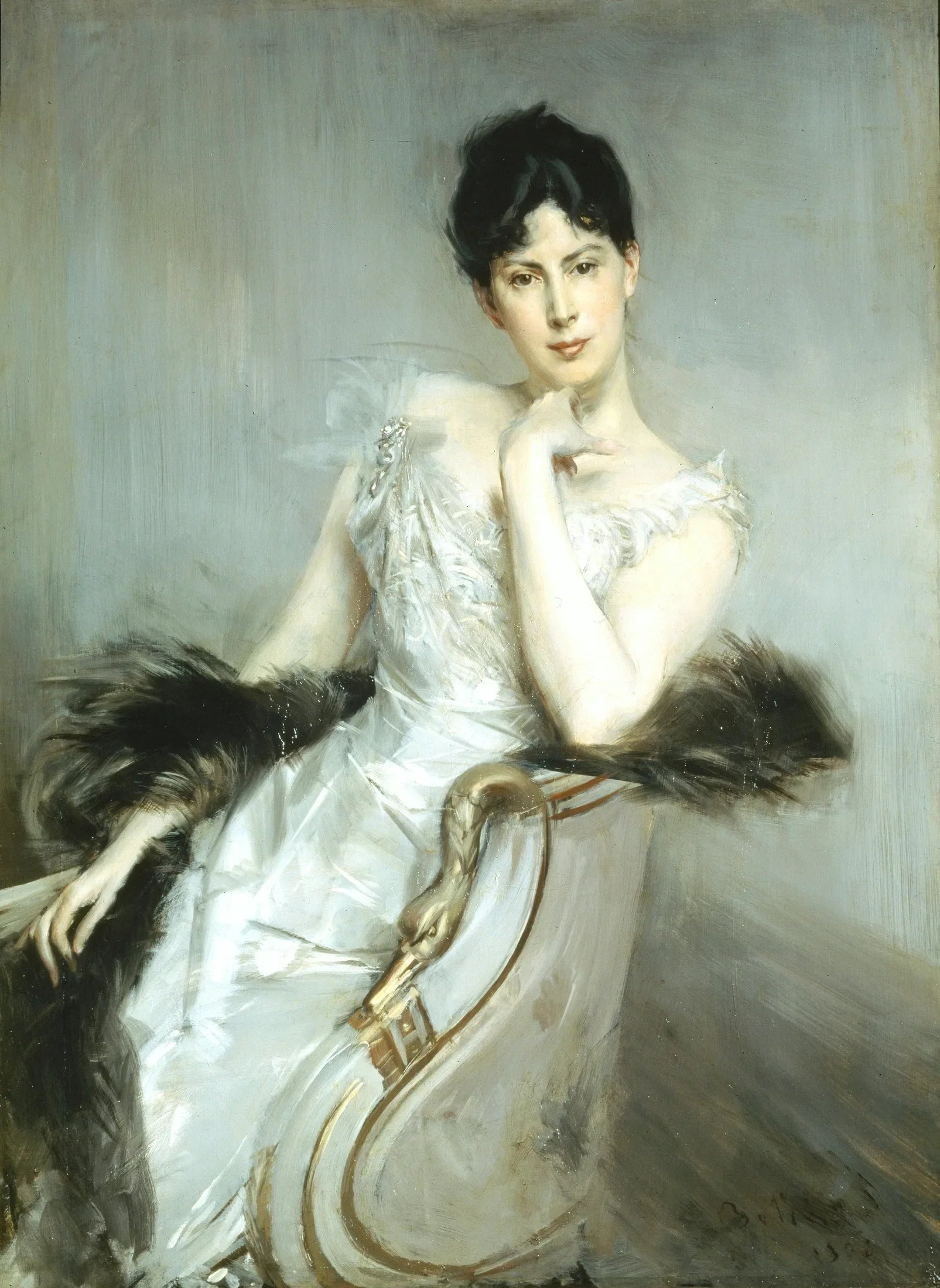 Dame en robe blanche - Giovanni Boldini image 1 tableau peint à l’huile sur toile