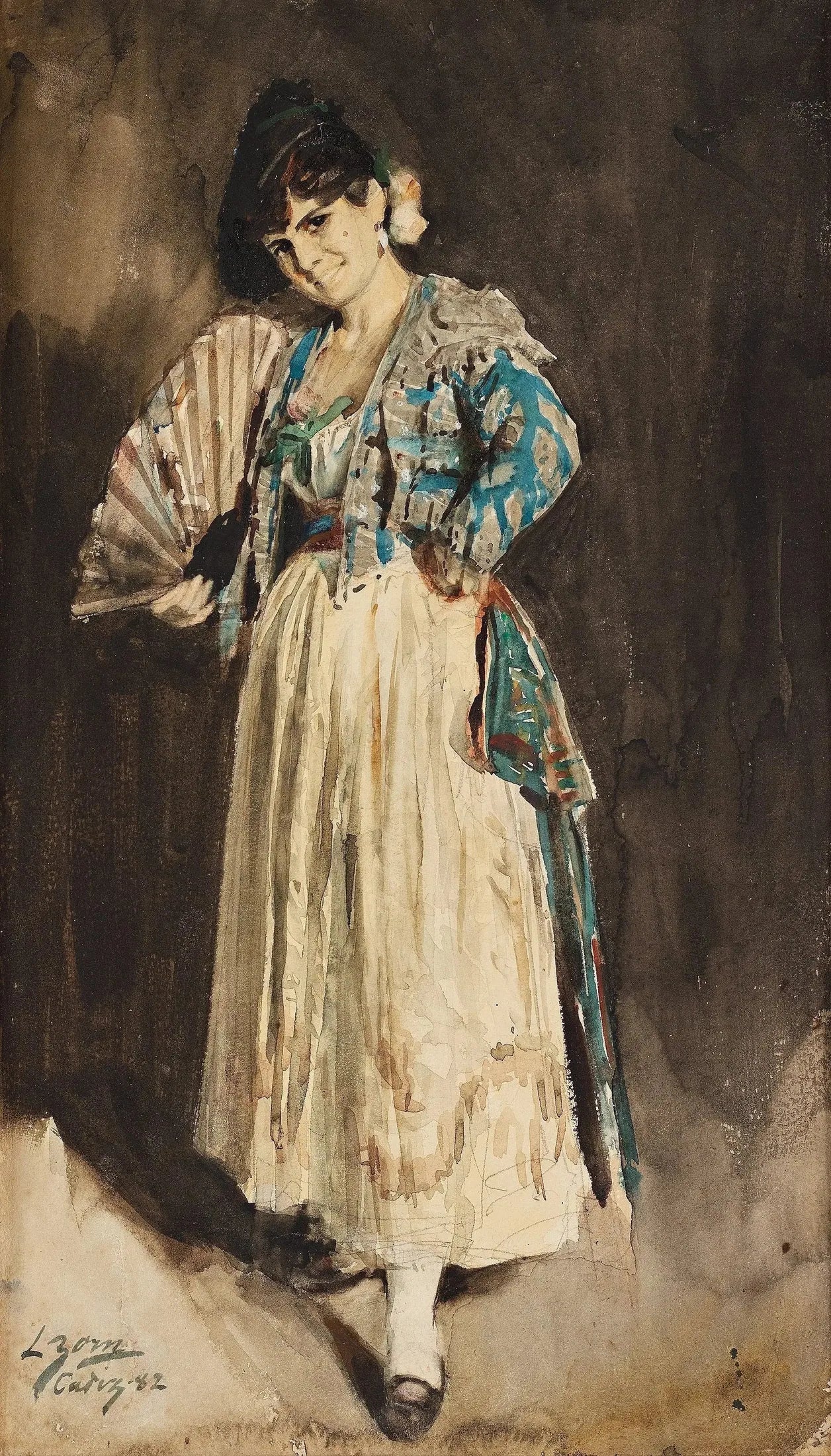 Dame espagnole avec béret noir - Anders Zorn image 1 reproduction de peinture à l’huile