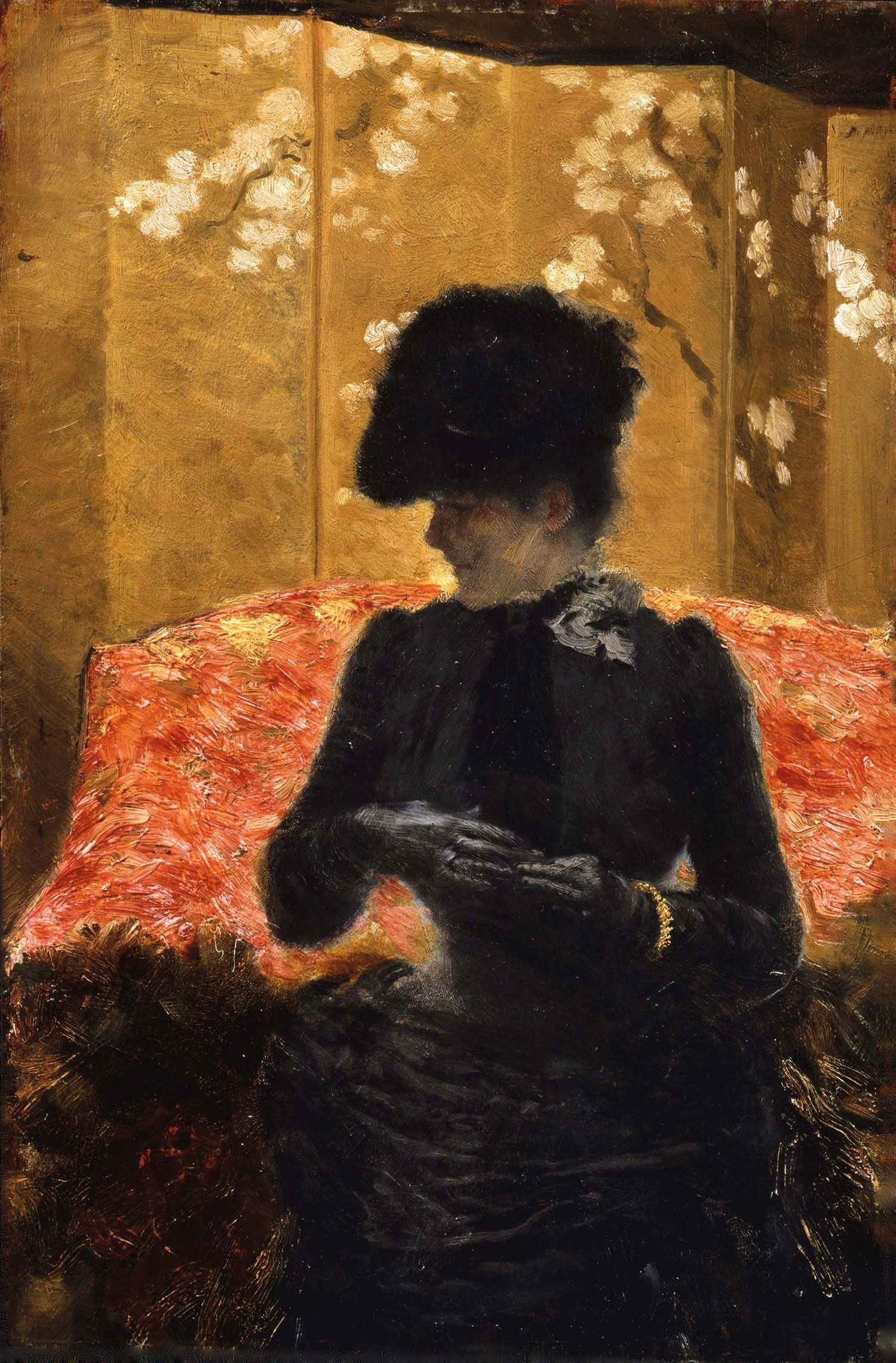 Dame sur le canapé rouge - Giuseppe De Nittis image 1 reproduction de peinture à l’huile