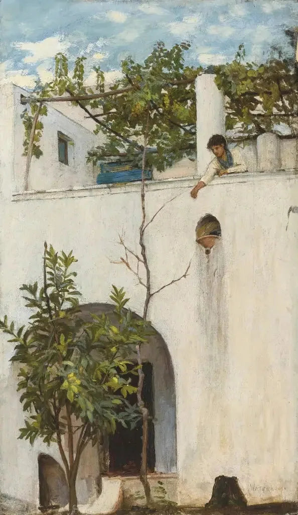 Dame sur un balcon, Capri - John William Waterhouse image 1 copie de tableau peinte à la main