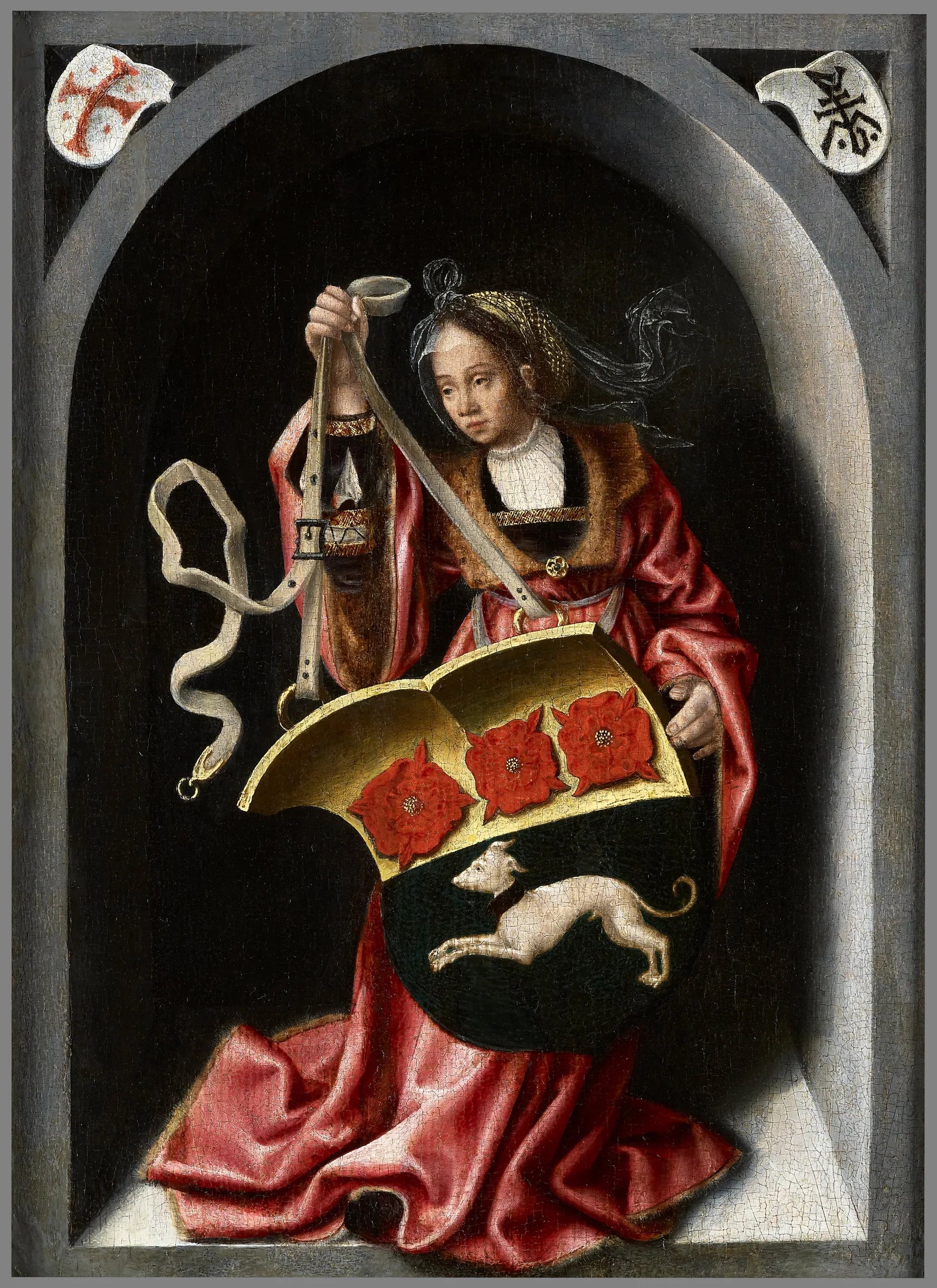 Dame tenant un écu héraldique dans une niche peinte. - Bernard van Orley image 1 copie peinte à la main à l’huile