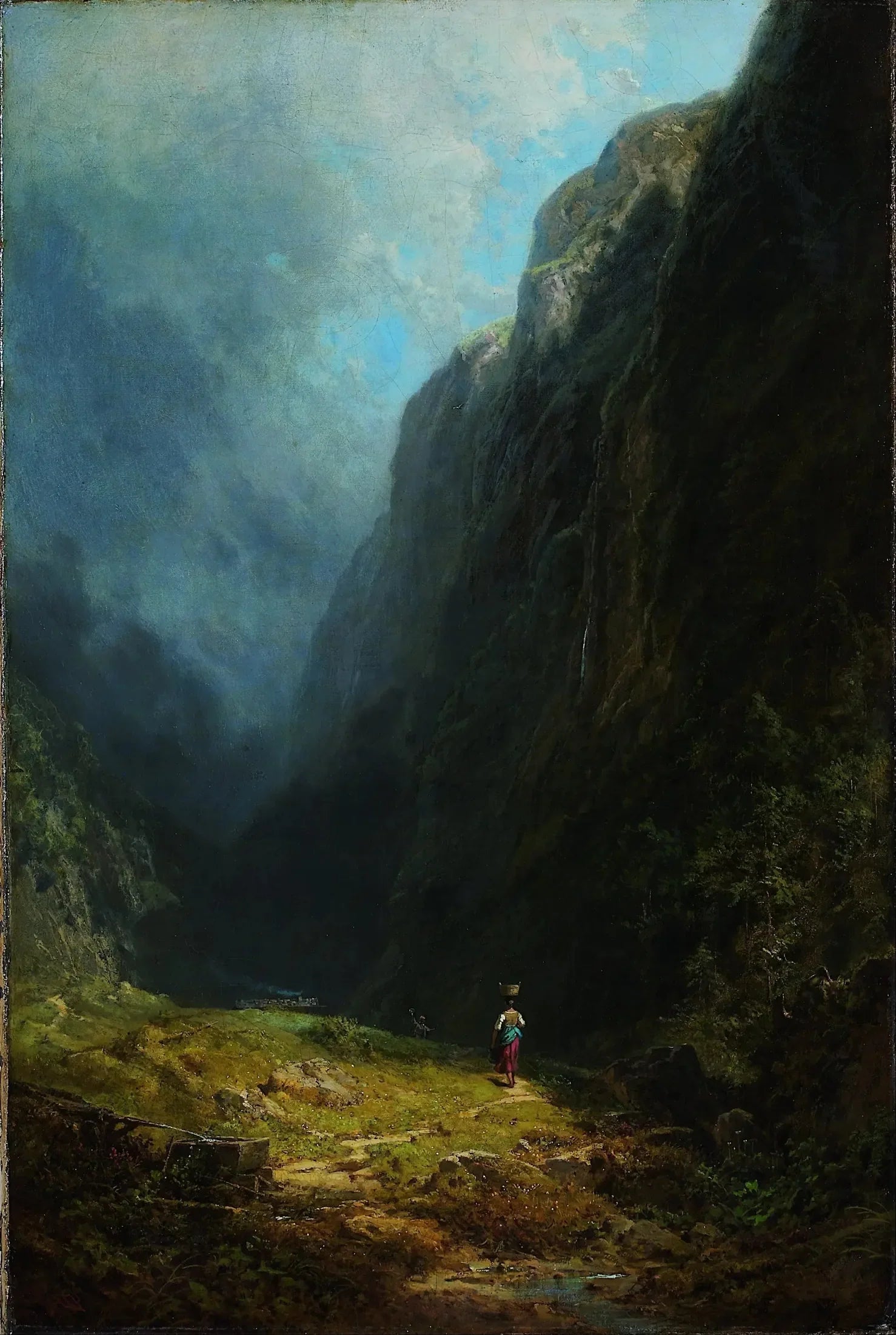 Dans la haute vallée alpine (Paysage avec le mont Wendelstein) - Carl Spitzweg image 1 reproduction de peinture à l’huile