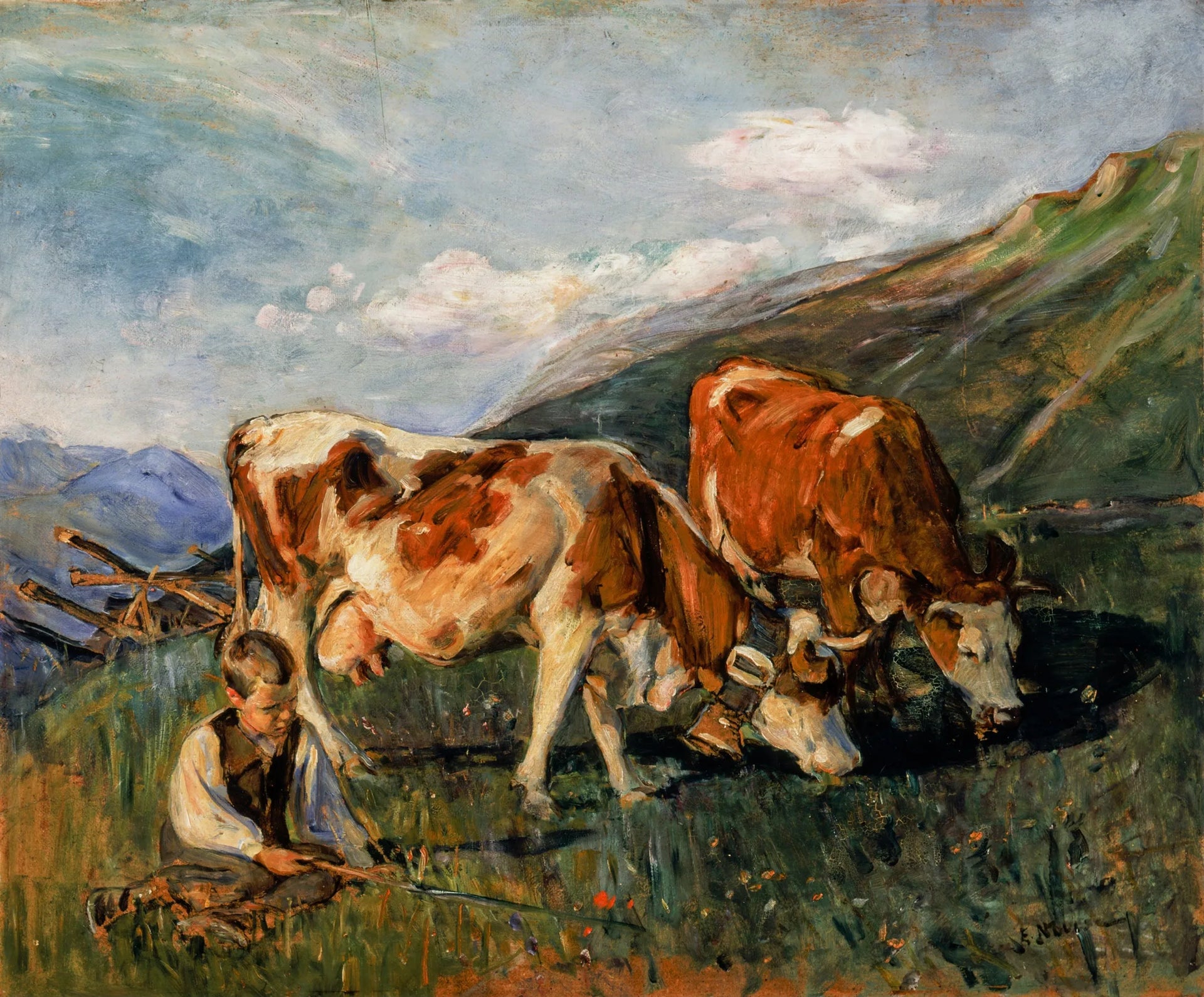 Dans le haut pâturage en Suisse - Elizabeth Nourse image 1 copie peinte à la main à l’huile