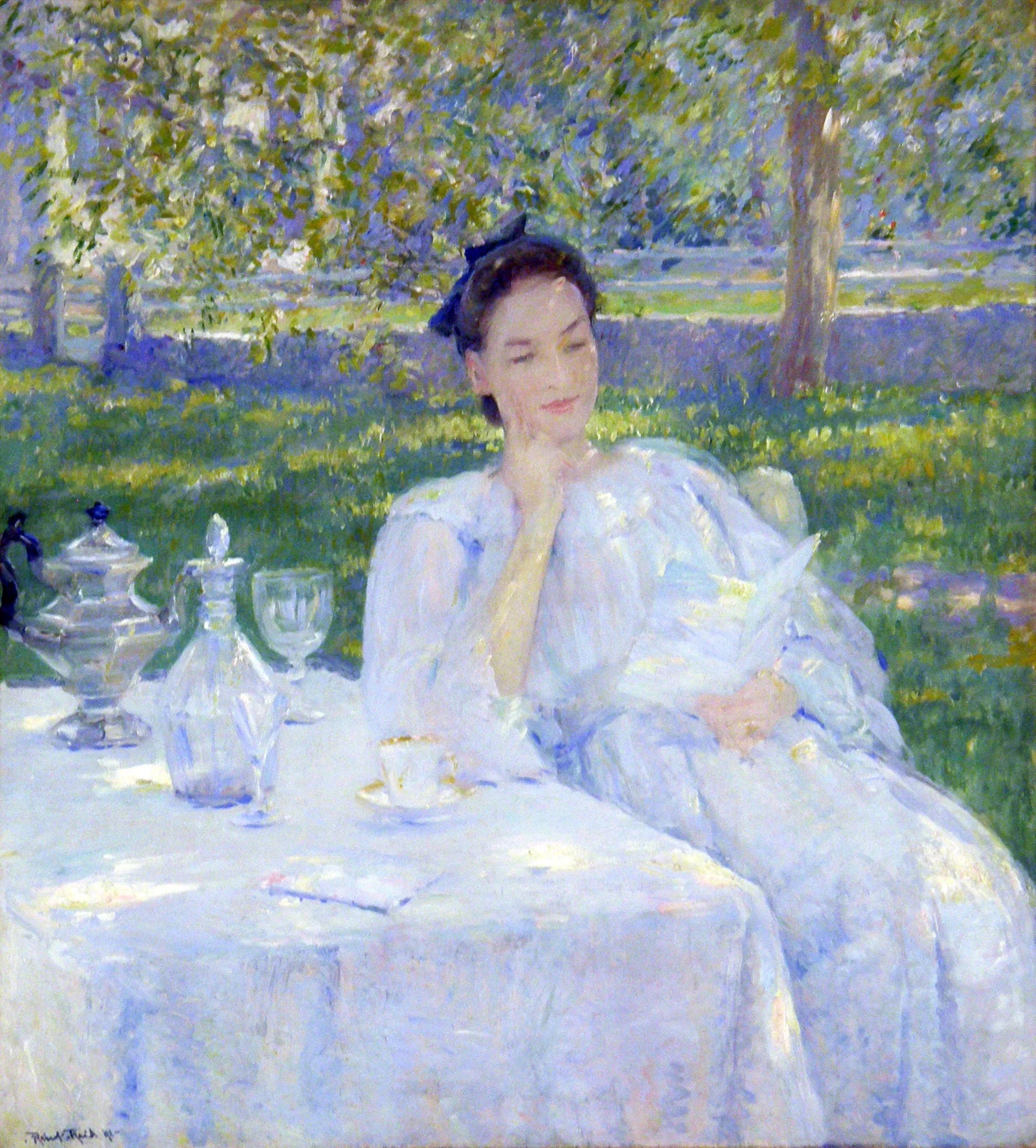 Dans le jardin - Robert Lewis Reid image 1 reproduction artisanale de tableau