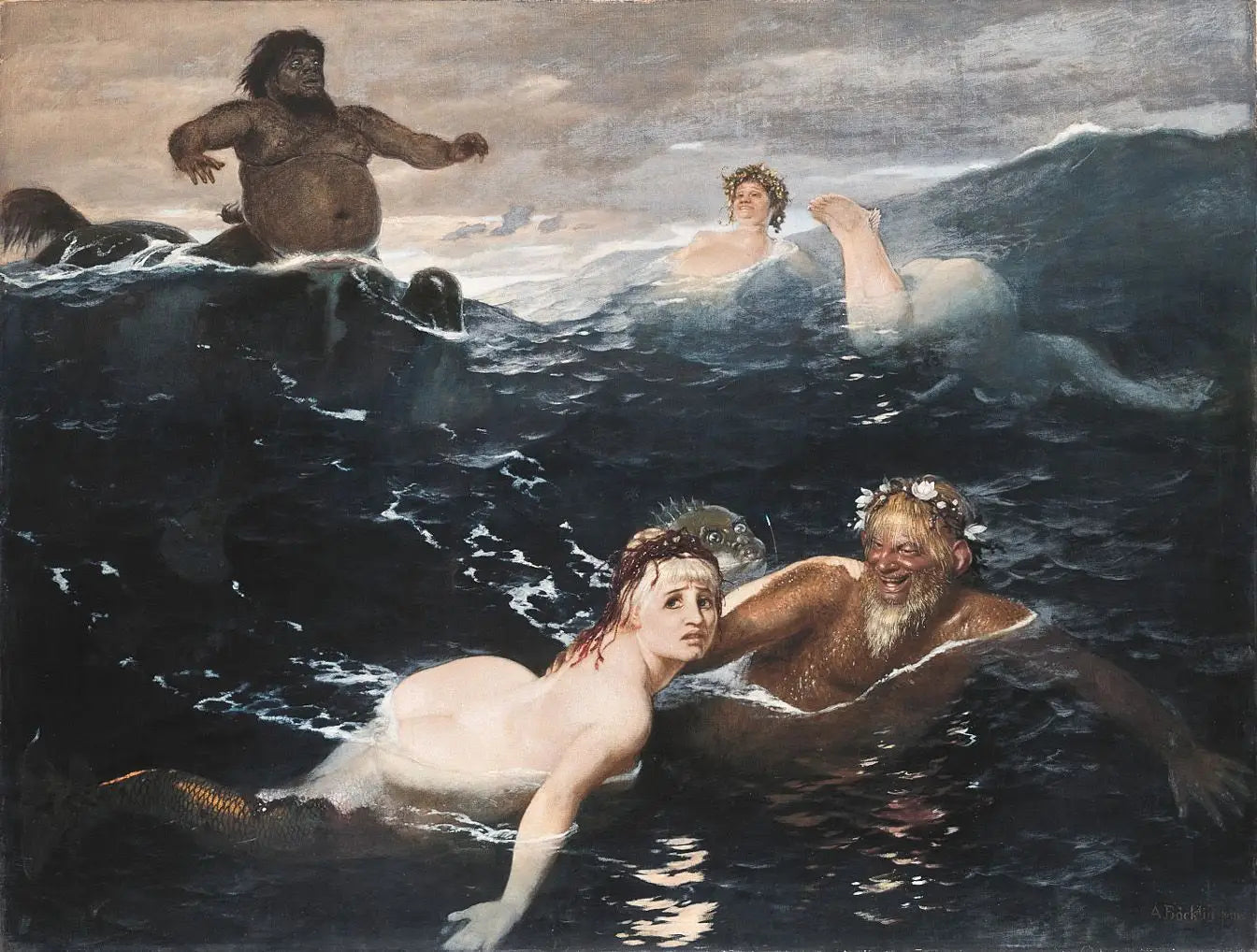 Dans le jeu des Vagues - Arnold Böcklin image 1 tableau peint à l’huile sur toile