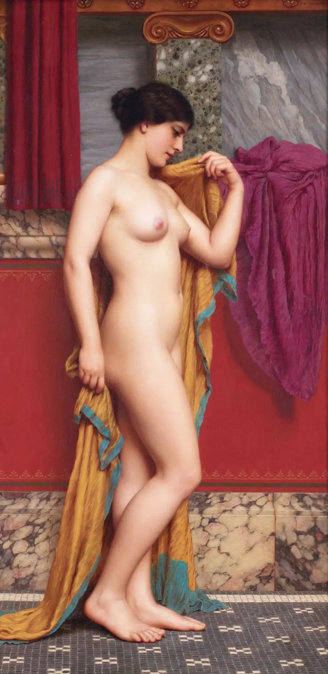 Dans le tepidarium - John William Godward image 1 copie peinte à la main à l’huile