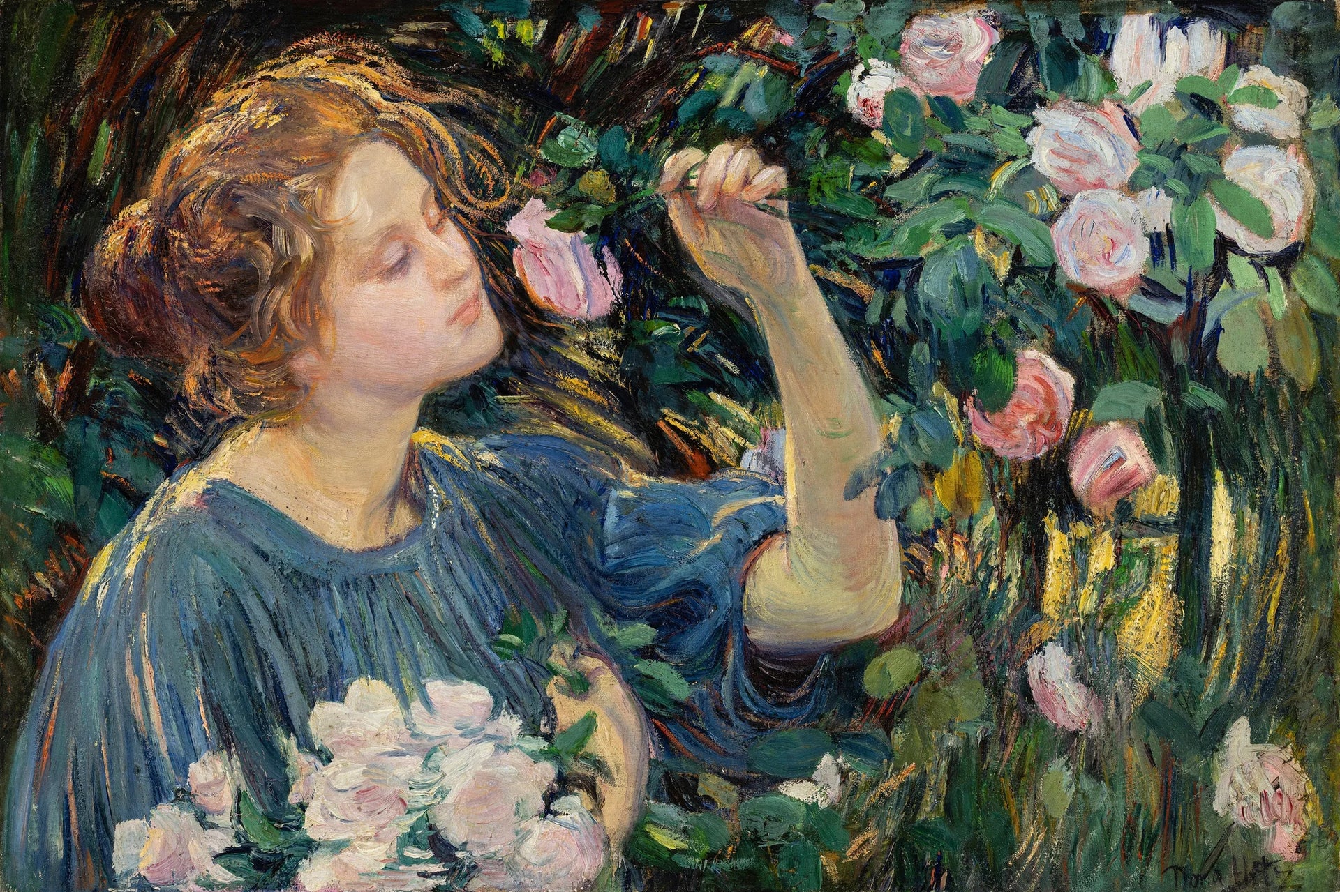 Dans les roses - Dora Hitz image 1 copie de tableau peinte à la main