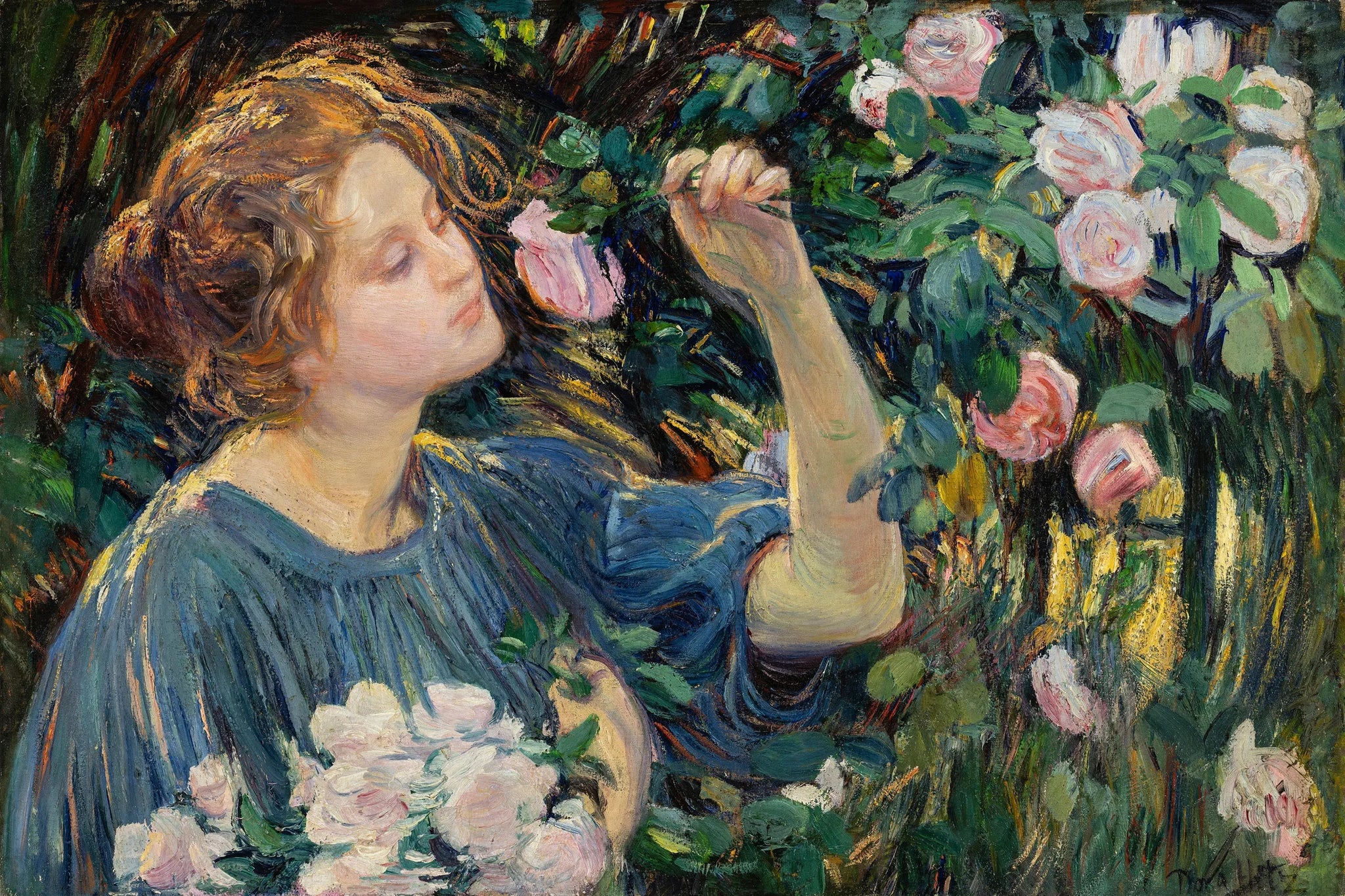 Dans les roses - Dora Hitz image 1 copie de tableau peinte à la main