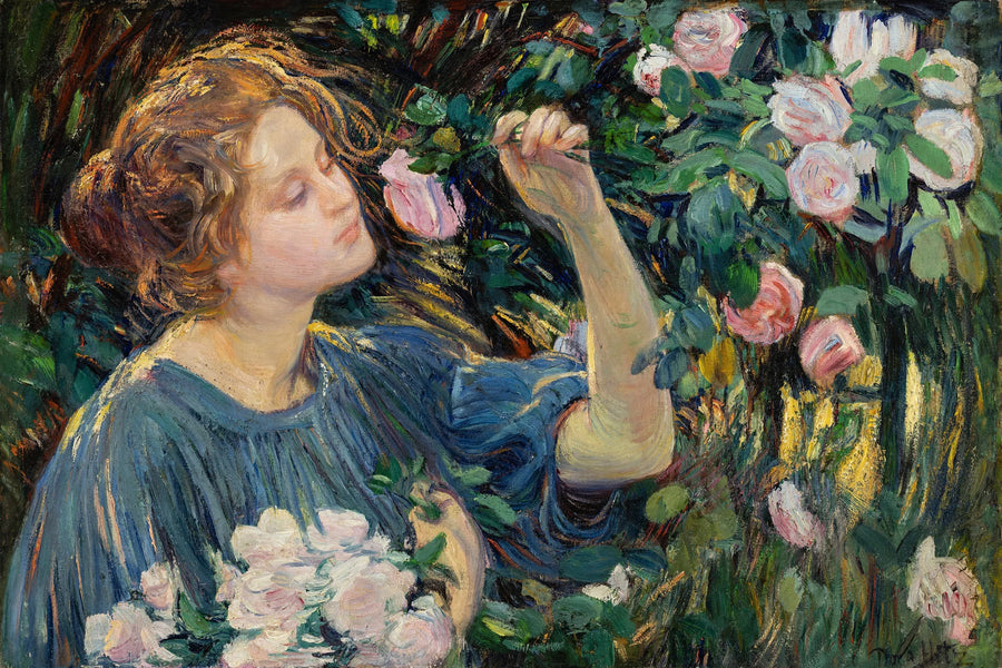 Dans les roses - Dora Hitz image 1 copie de tableau peinte à la main