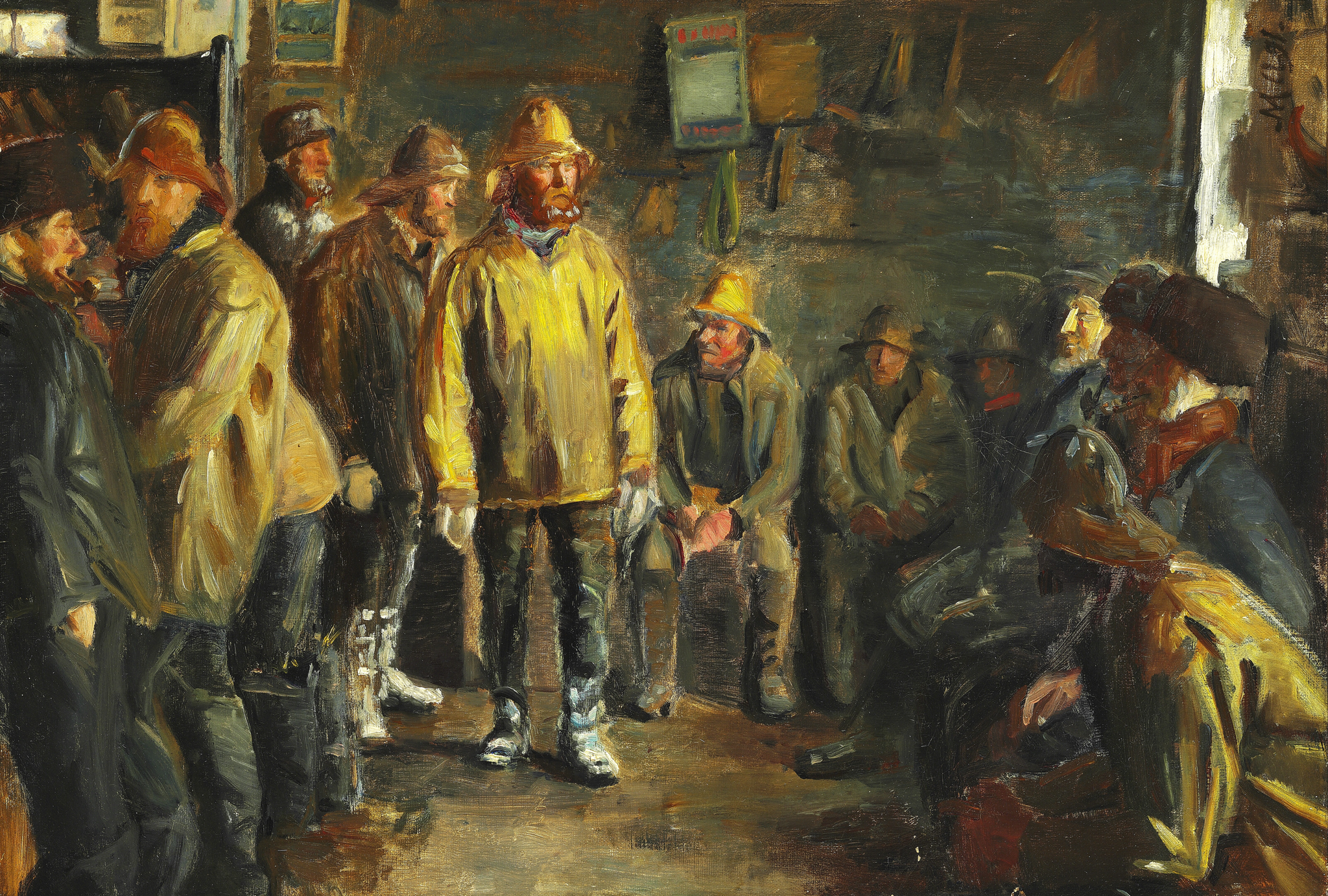 Dans une épicerie, par une journée d'hiver où il n'y a pas de pêche, étudiez - Michael Peter Ancher image 1 reproduction de peinture à l’huile