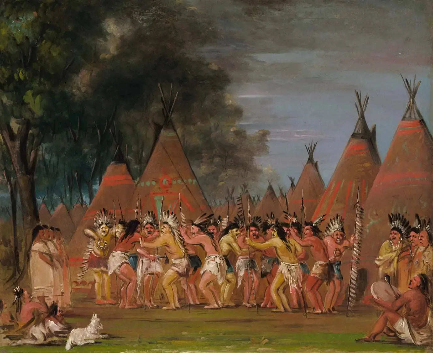 Danse des chefs, embouchure de la rivière Teton - George Catlin image 1 tableau peint à l’huile sur toile