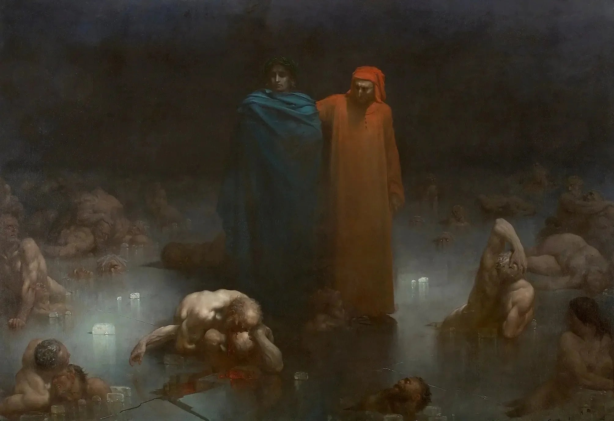 Dante et Virgile dans le neuvième cercle de l'Enfer - Gustave Doré image 1 copie peinte à la main à l’huile