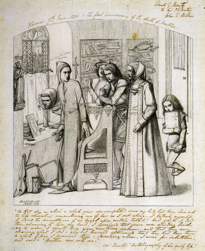 Dante dessinant un ange au premier anniversaire de la mort de Béatrice - Dante Gabriel Rossetti