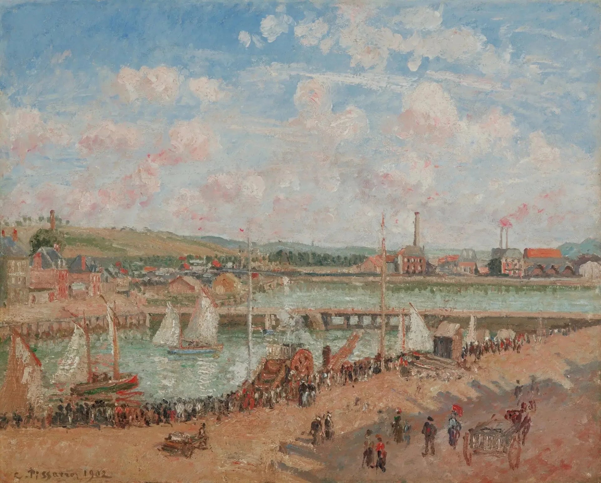 Darse de pêche, Dieppe, matin, temps gris - Camille Pissarro image 1 copie peinte à la main à l’huile