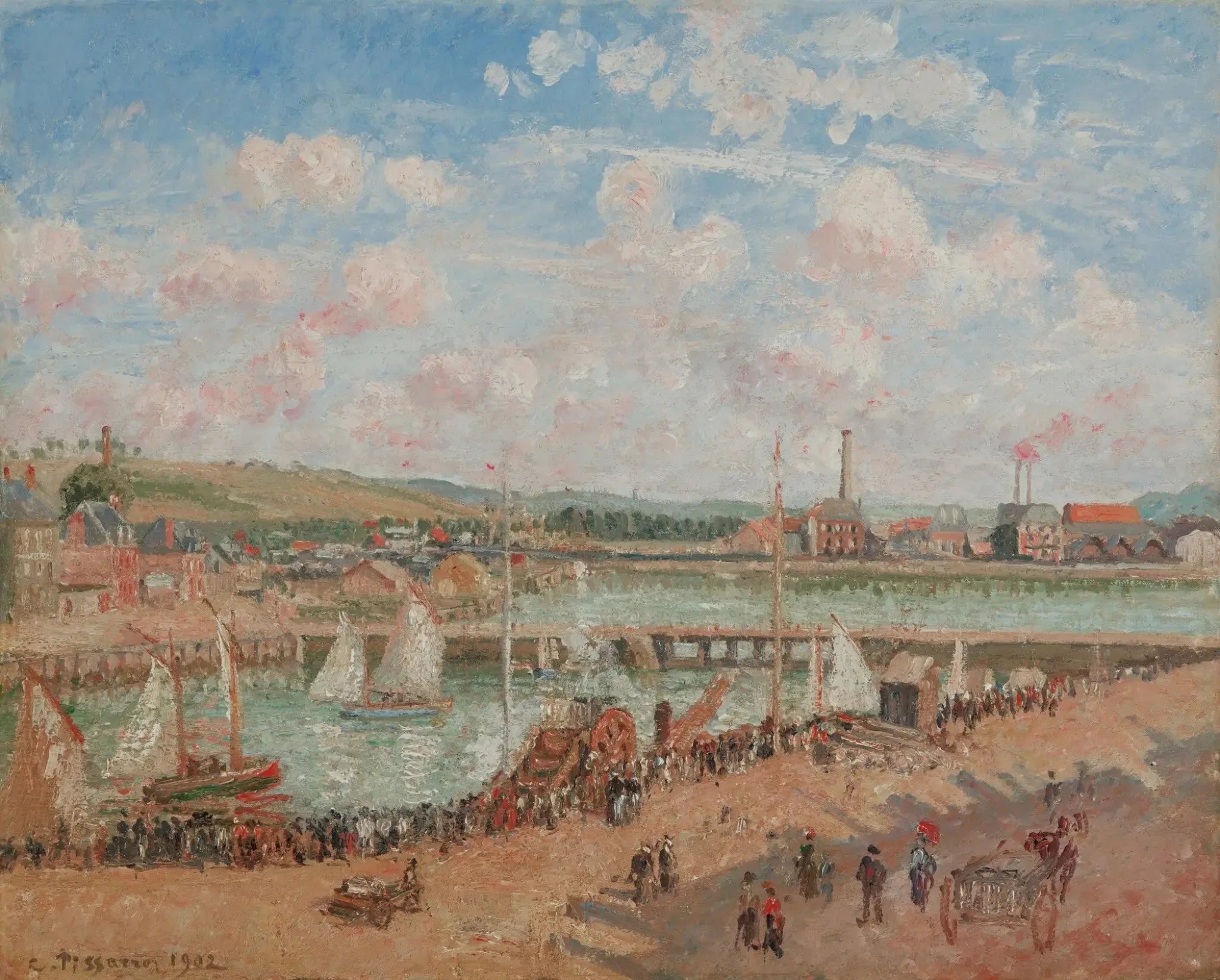 Darse de pêche, Dieppe, matin, temps gris - Camille Pissarro image 1 copie peinte à la main à l’huile
