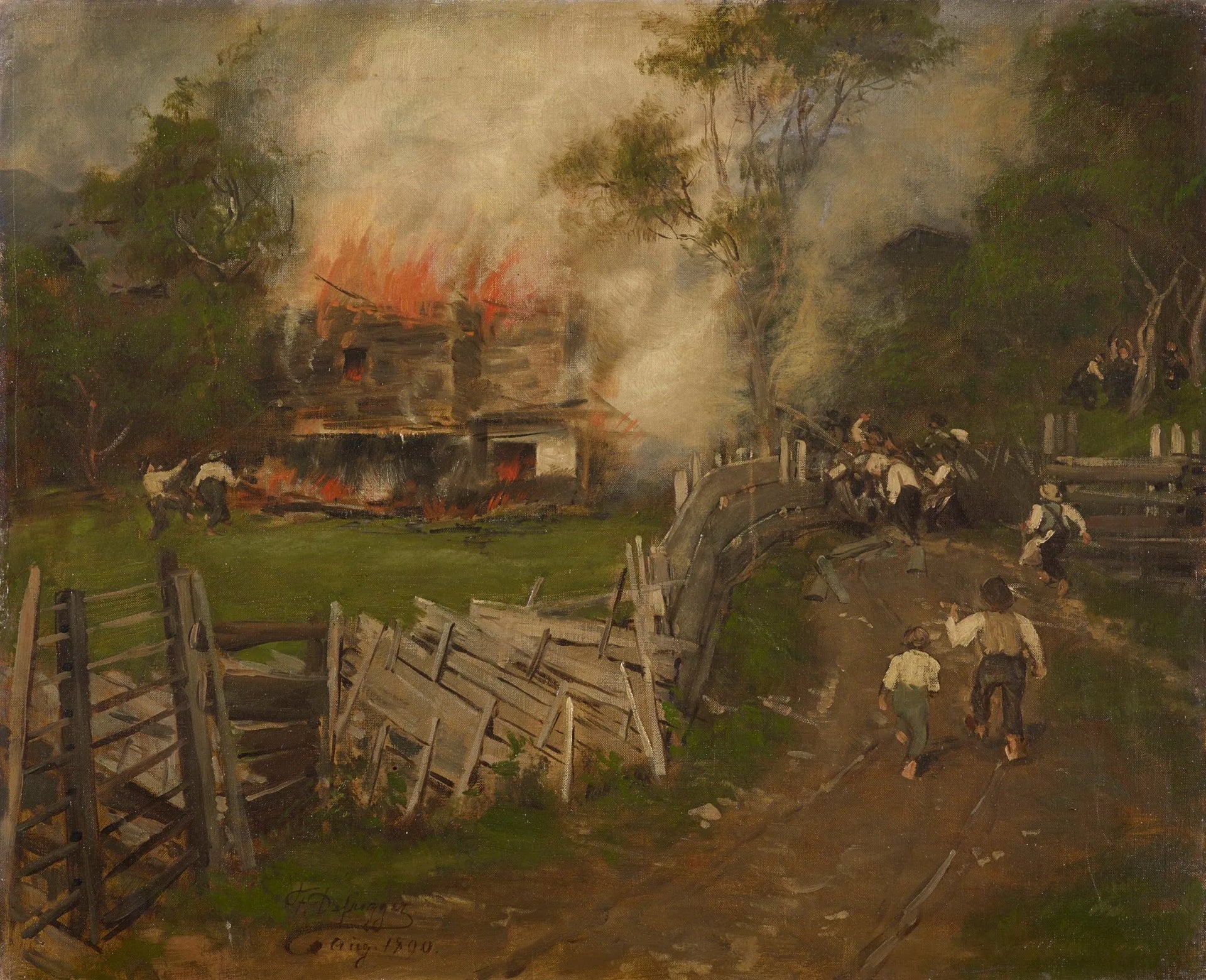 Das brennende Seppenhaus in Reith - Franz Defregger image 1 reproduction artisanale de tableau