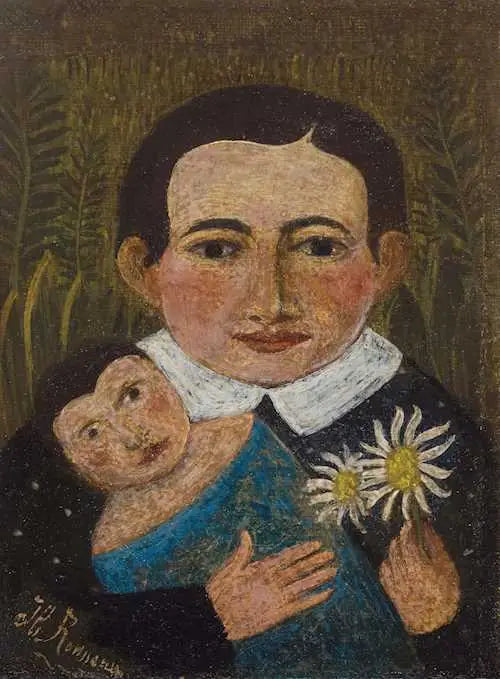 Das Mädchen mit einer Puppe und zwei Gänseblümchen - Henri Rousseau image 1 copie peinte à la main à l’huile