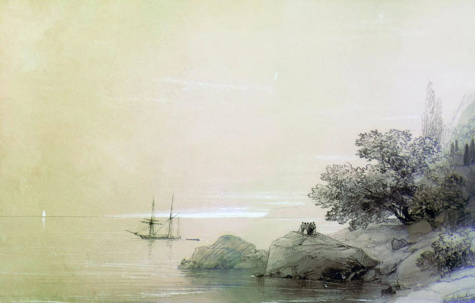Das Meer in der Nähe der felsigen Küste. - Ivan Aïvazovski image 1 copie peinte à la main à l’huile