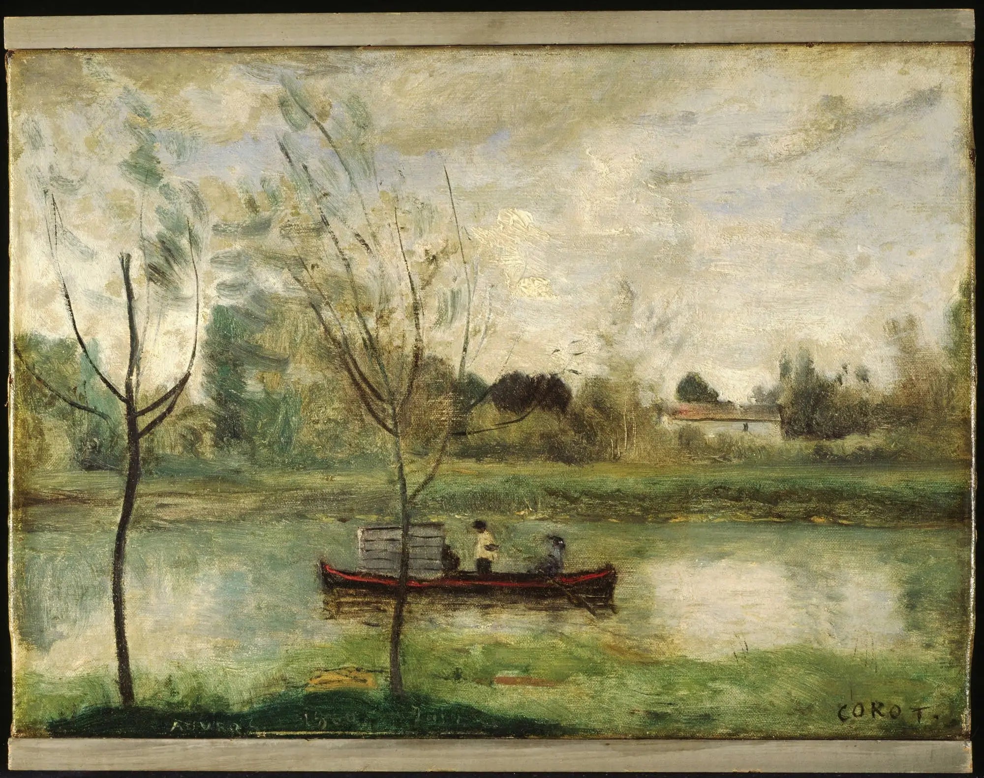 Daubigny travaille sur son « Botin » près d'Auvers-sur-Oise - Jean-Baptiste Camille Corot image 1 copie de tableau peinte à la main