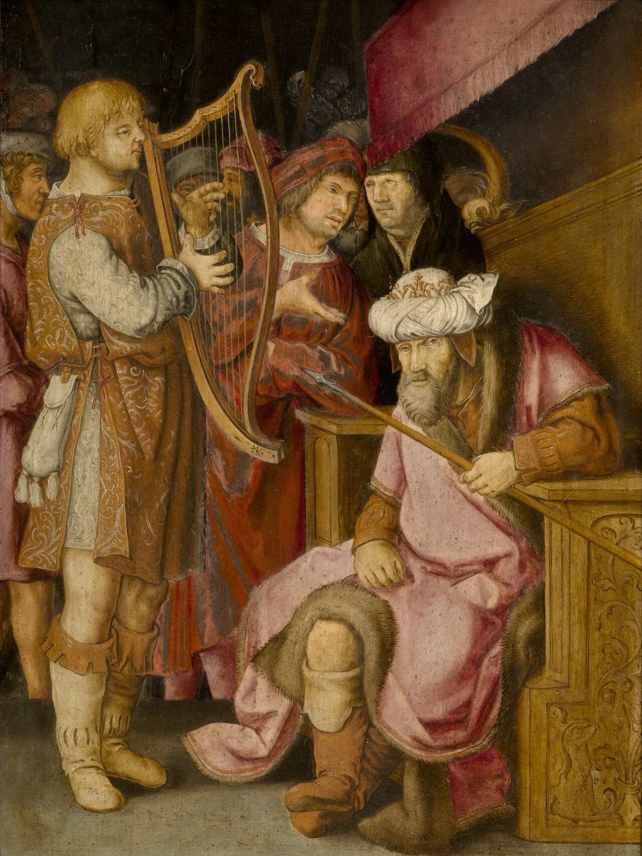 David jouant de la harpe pour Saul - Lucas van Leyden image 1 tableau peint à l’huile sur toile