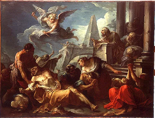 David se résigne à la volonté du Seigneur qui a frappé son royaume de la peste - Joseph-Marie Vien